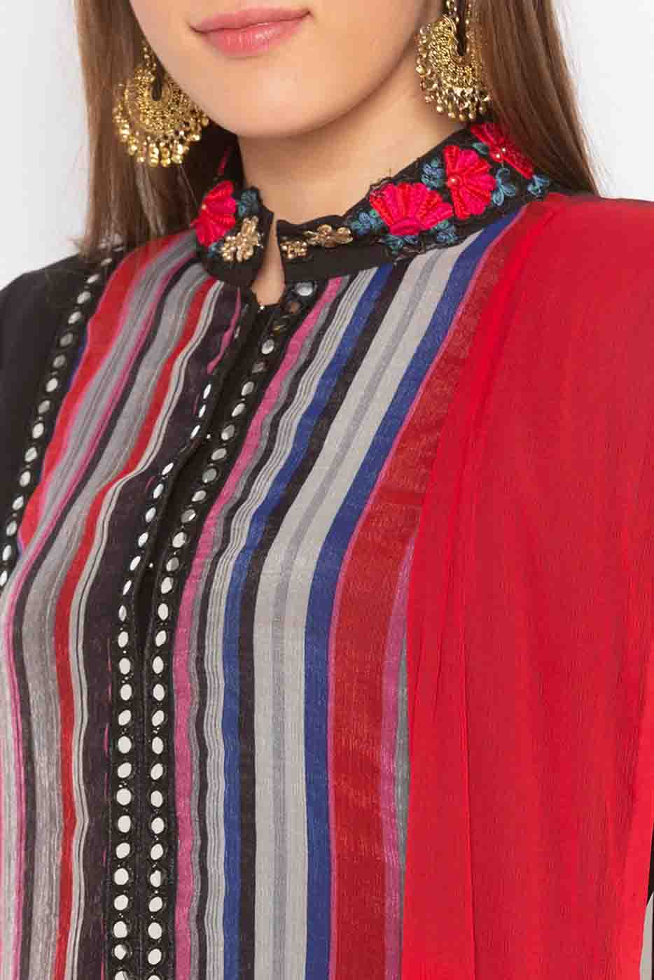 Black Colour Plus Size Stitched Georgette Embroidery Palazzo Pant Suit VSSS1070286