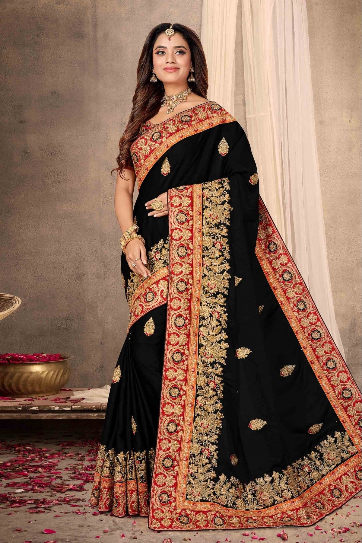 Black Colour Satin Designer Saree VSSD1120654