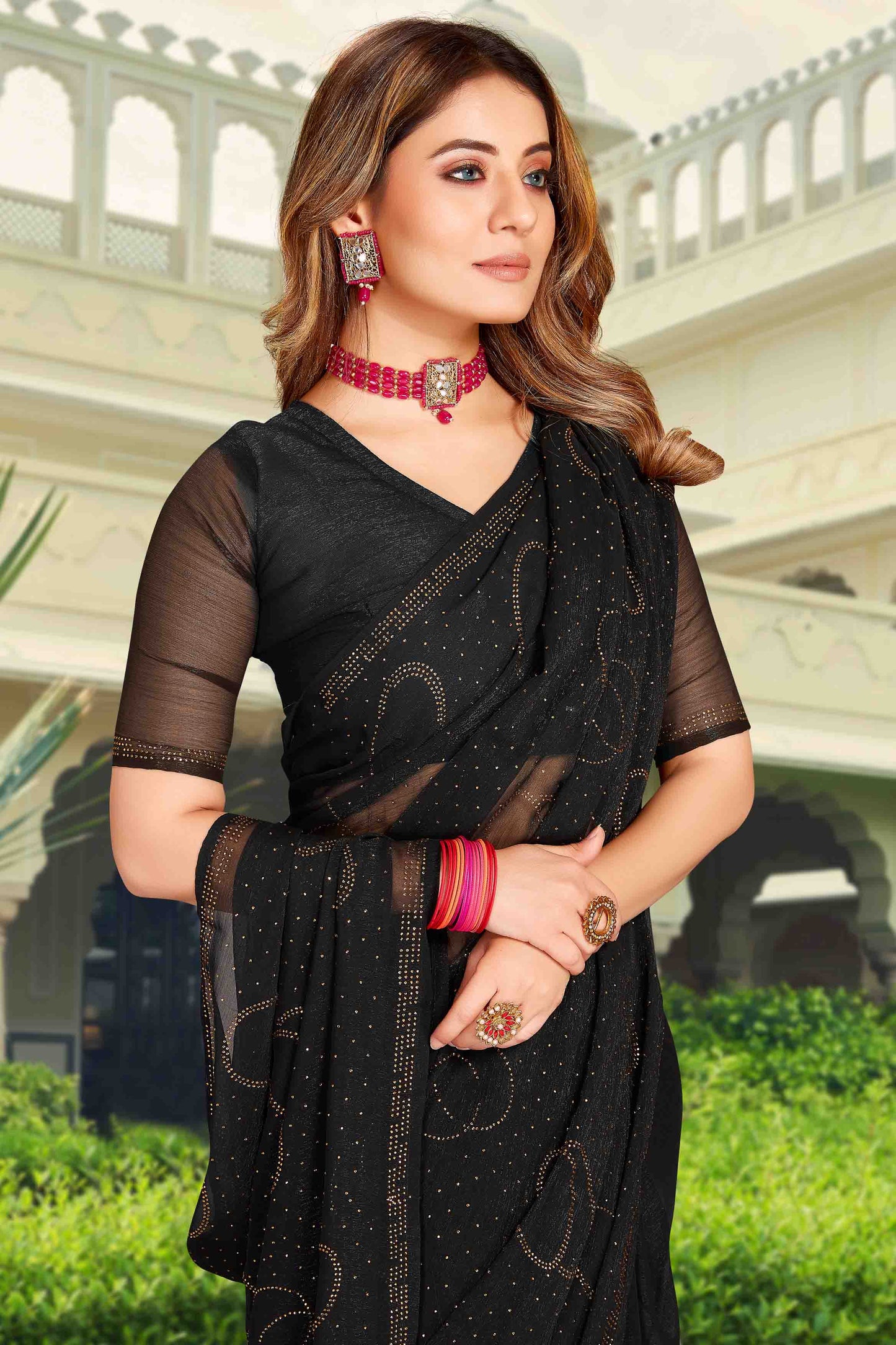 Black Colour Simmer Chiffon Designer Saree VSSD1121262