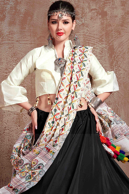 Black Colour Taffeta Silk Navratri Lehenga Choli VSLC1240086