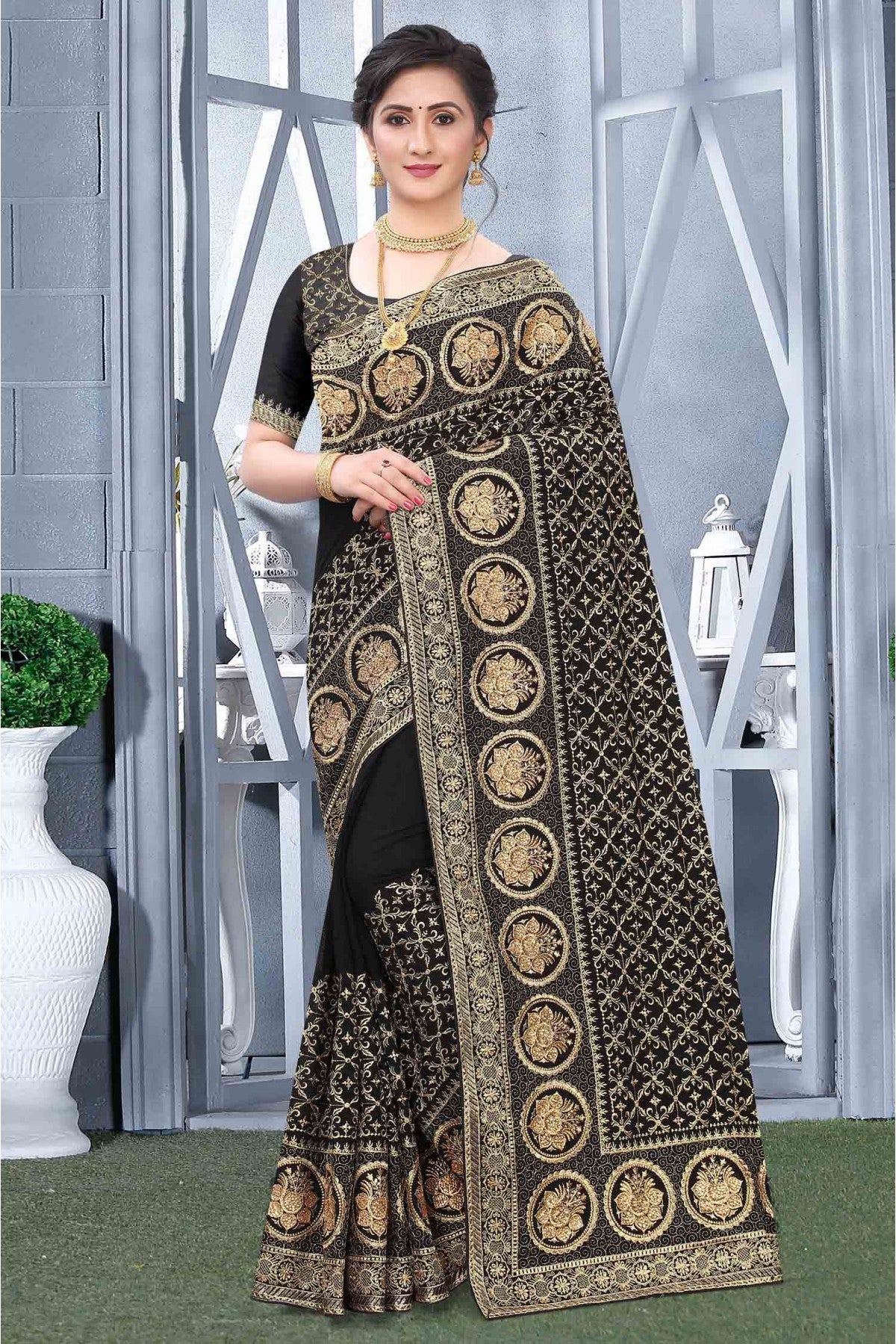 Black Colour Vichitra Silk Designer Saree VSSD1090164