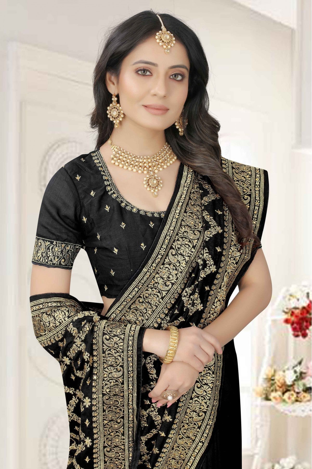 Black Colour Vichitra Silk Embroidery Saree VSSD1120948