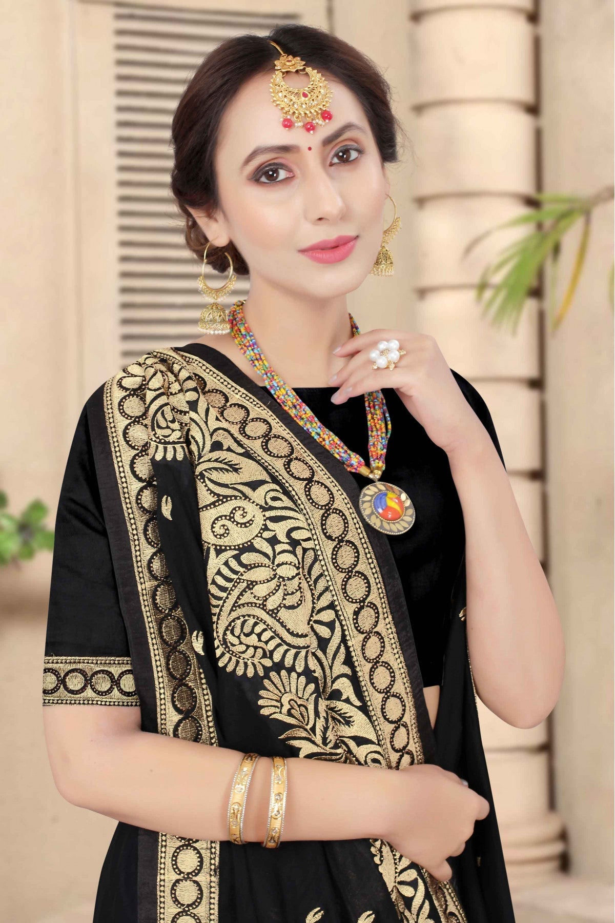 Black Colour Vichitra Silk Embroidery Saree VSSD1120958