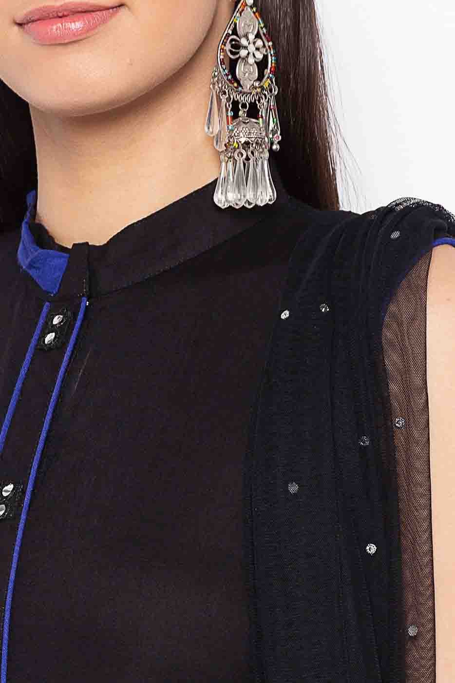 Black and Blue Colour Plus Size Stitched Cotton Embroidery Pant Style Suit VSSS1070296