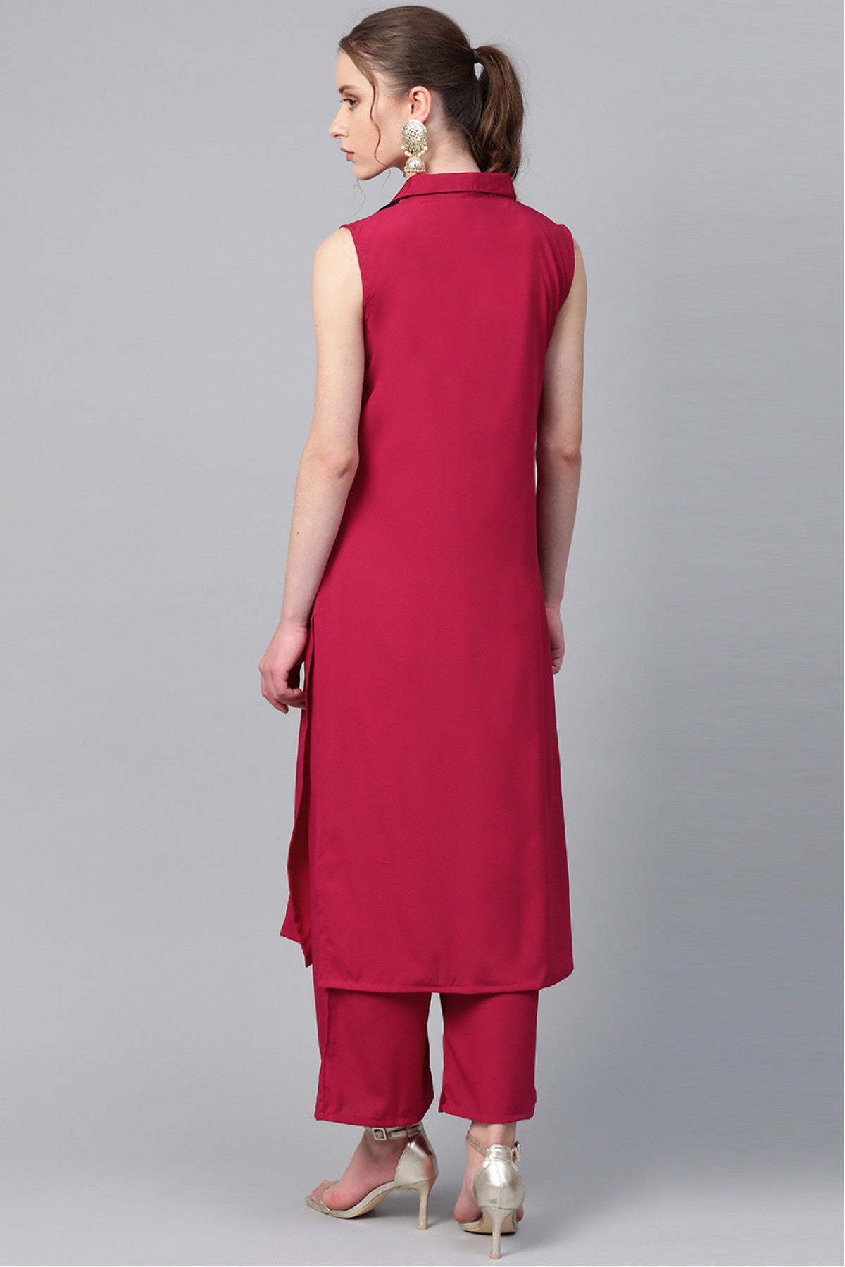 Black and Pink Colour Plus Size Crepe Straight Kurta Palazzo Set VSKR1060011