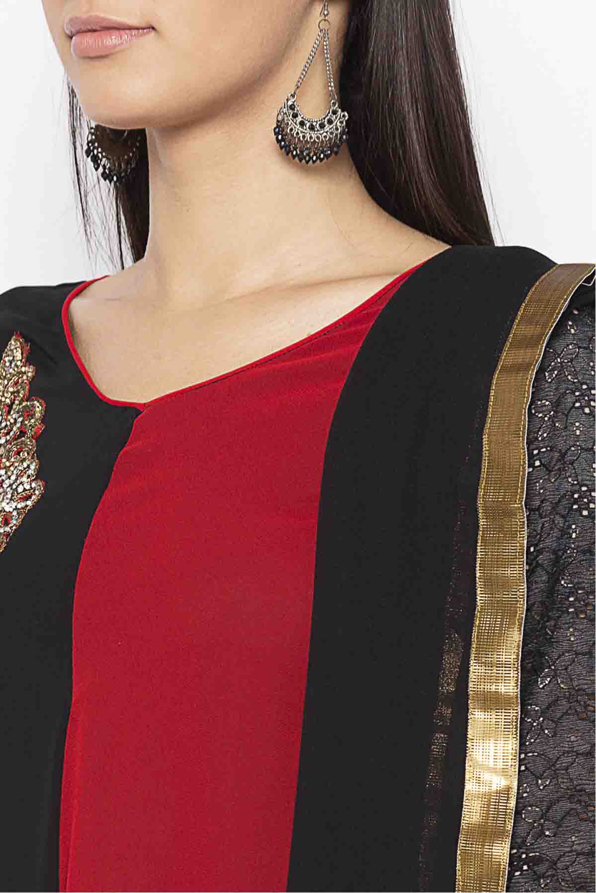 Black and Red Colour Plus Size Georgette Embroidery Pant Style Suit VSSS1070311