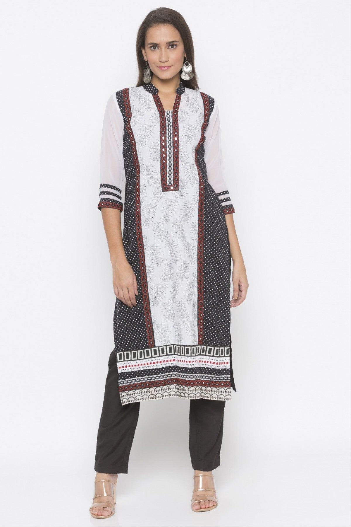 Black and White Colour Plus Size Cotton Embroidery Kurti