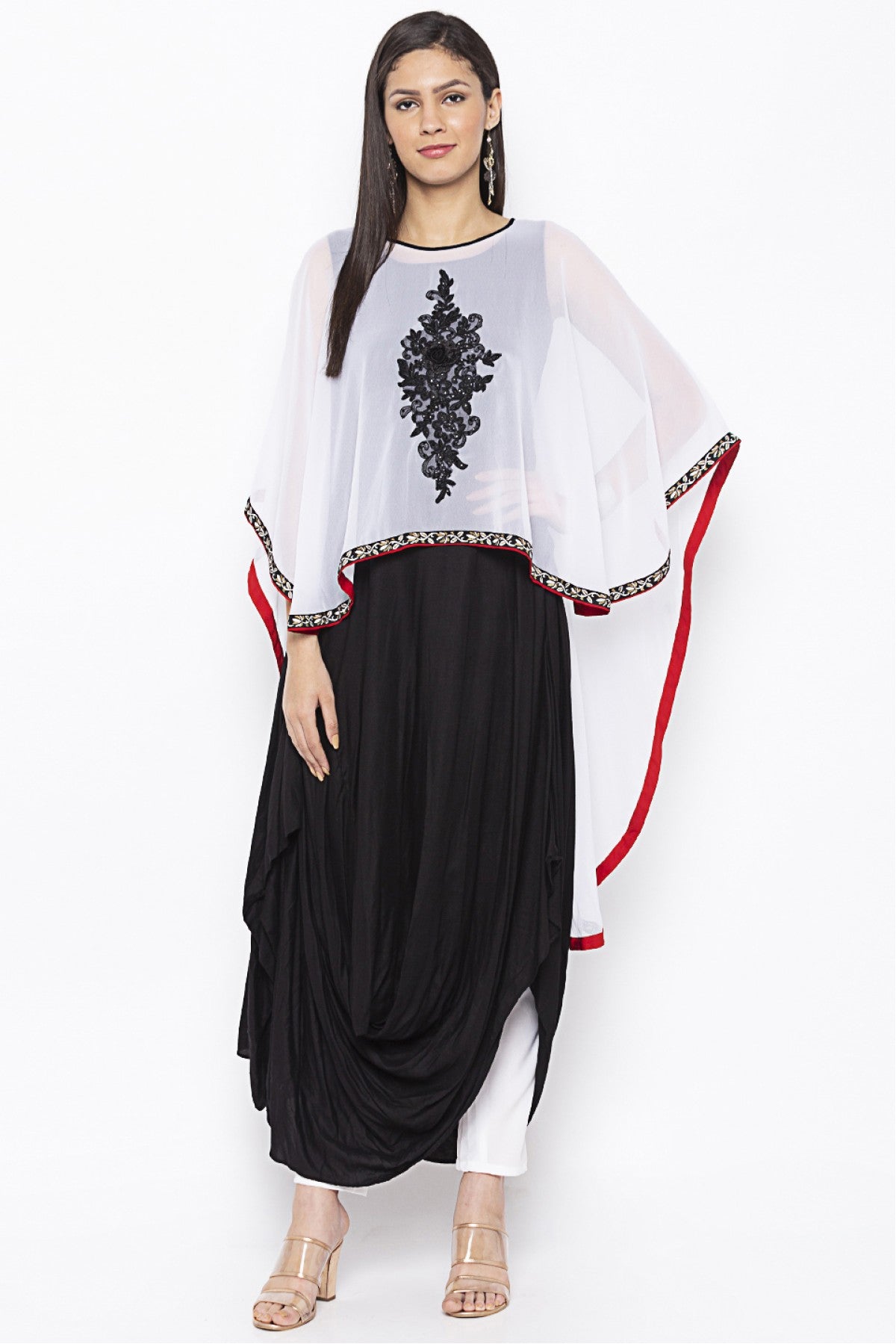 Black and White Colour Plus Size Cotton Embroidery Kurti