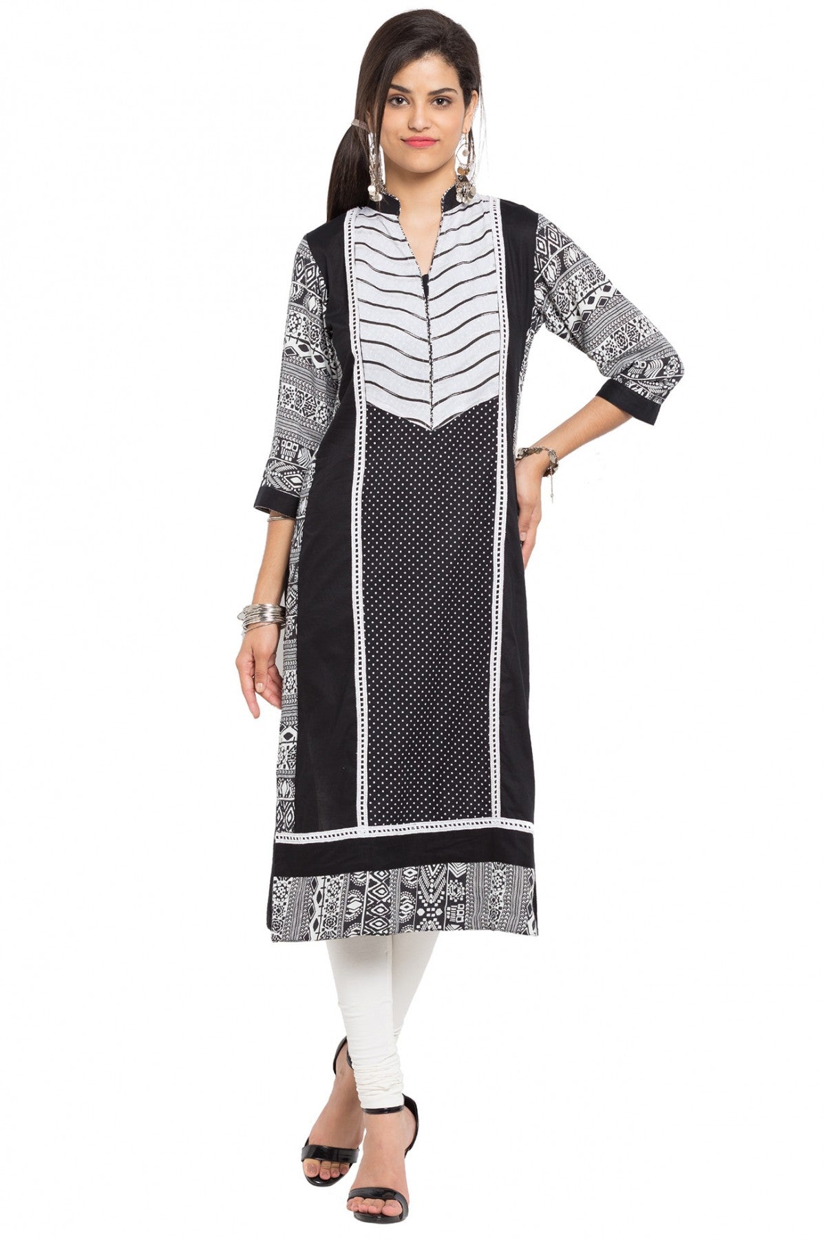 Black and White Colour Plus Size Cotton Kurti