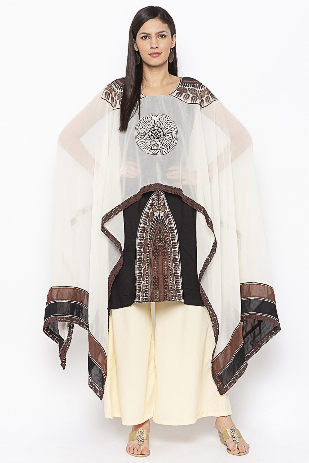Black and White Colour Plus Size Crepe Embroidery Kurti