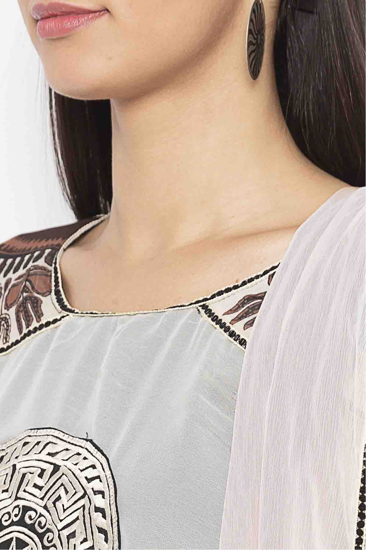 Black and White Colour Plus Size Crepe Embroidery Palazzo Pant Suit VSSS1070307