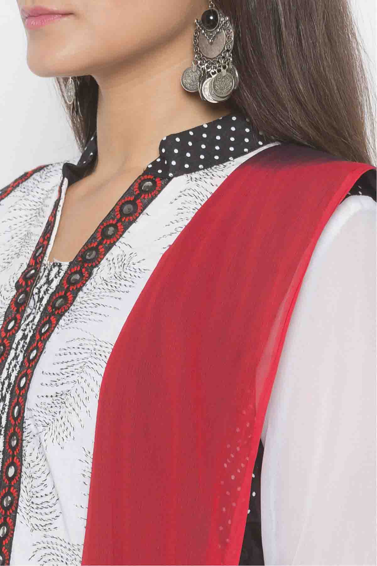 Black and White Colour Plus Size Stitched Cotton Embroidery Pant Style Suit VSSS1070282