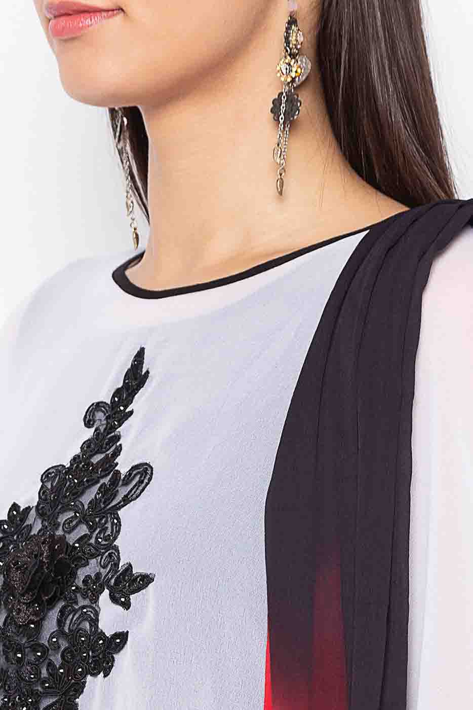 Black and White Colour Plus Size Stitched Cotton Embroidery Pant Style Suit VSSS1070297