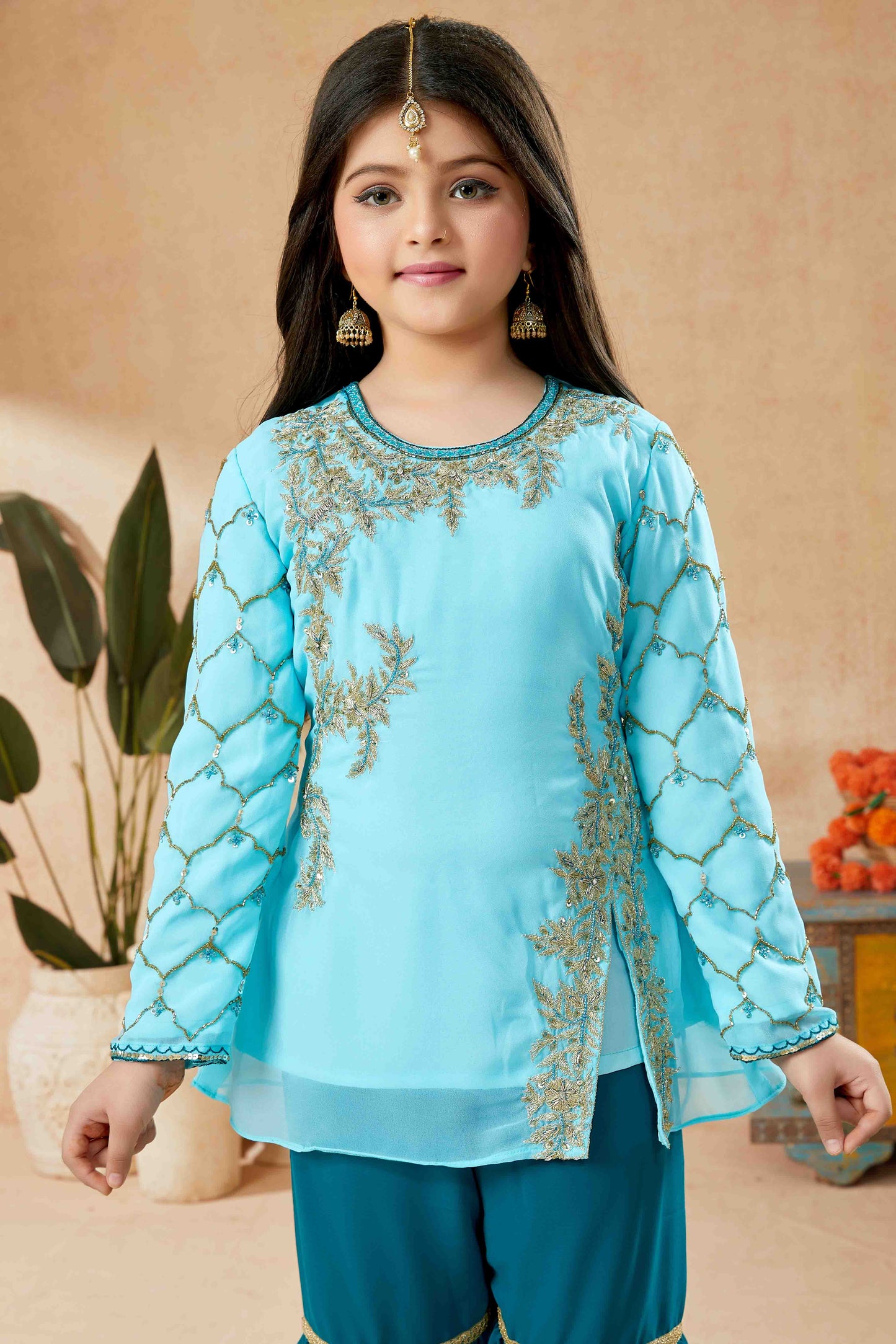 Blue Colour Faux Georgette Sharara Suit VSGW1070760