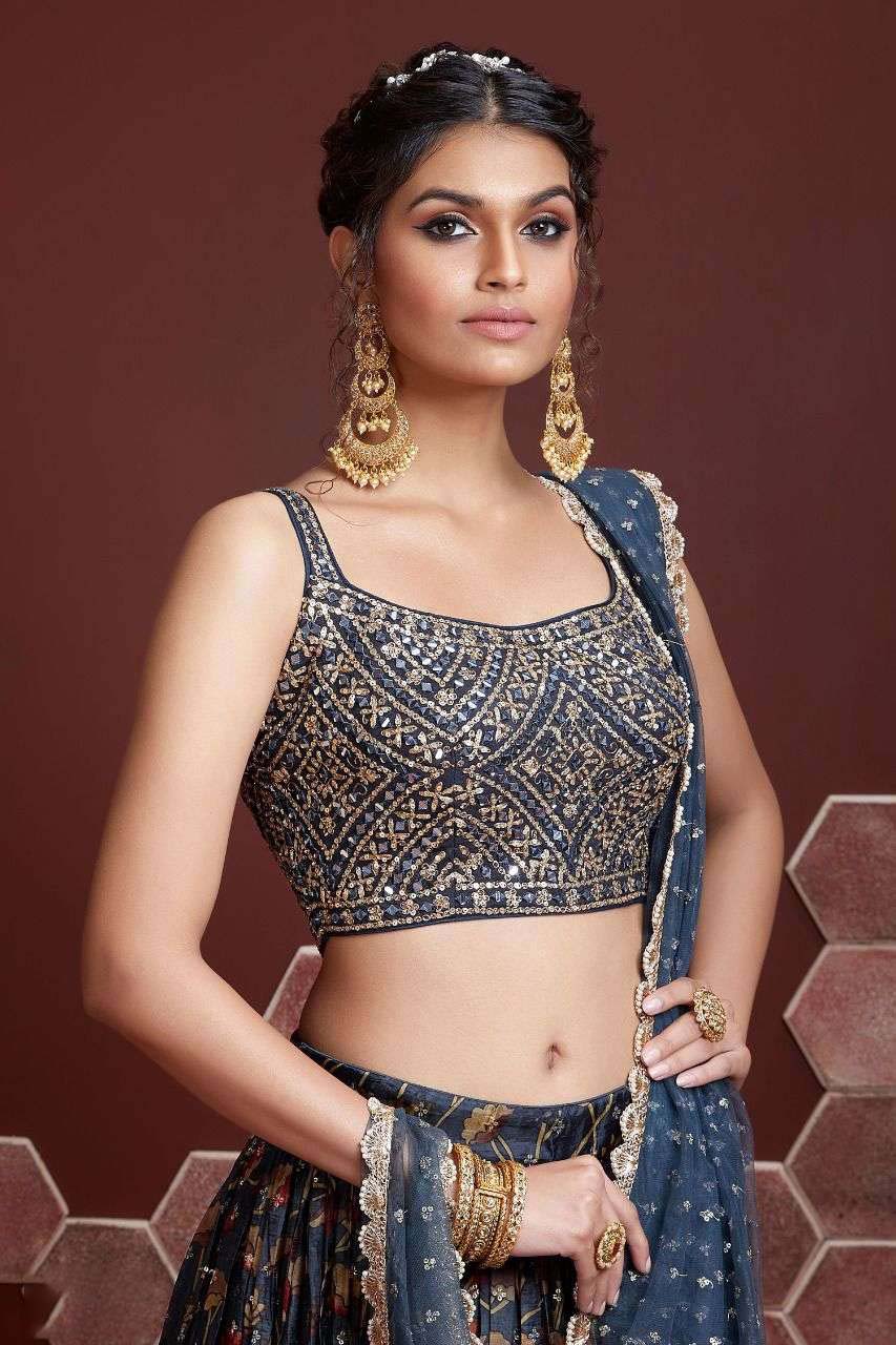 Blue Chinnon Silk Designer Lehenga Choli VSLC1010157