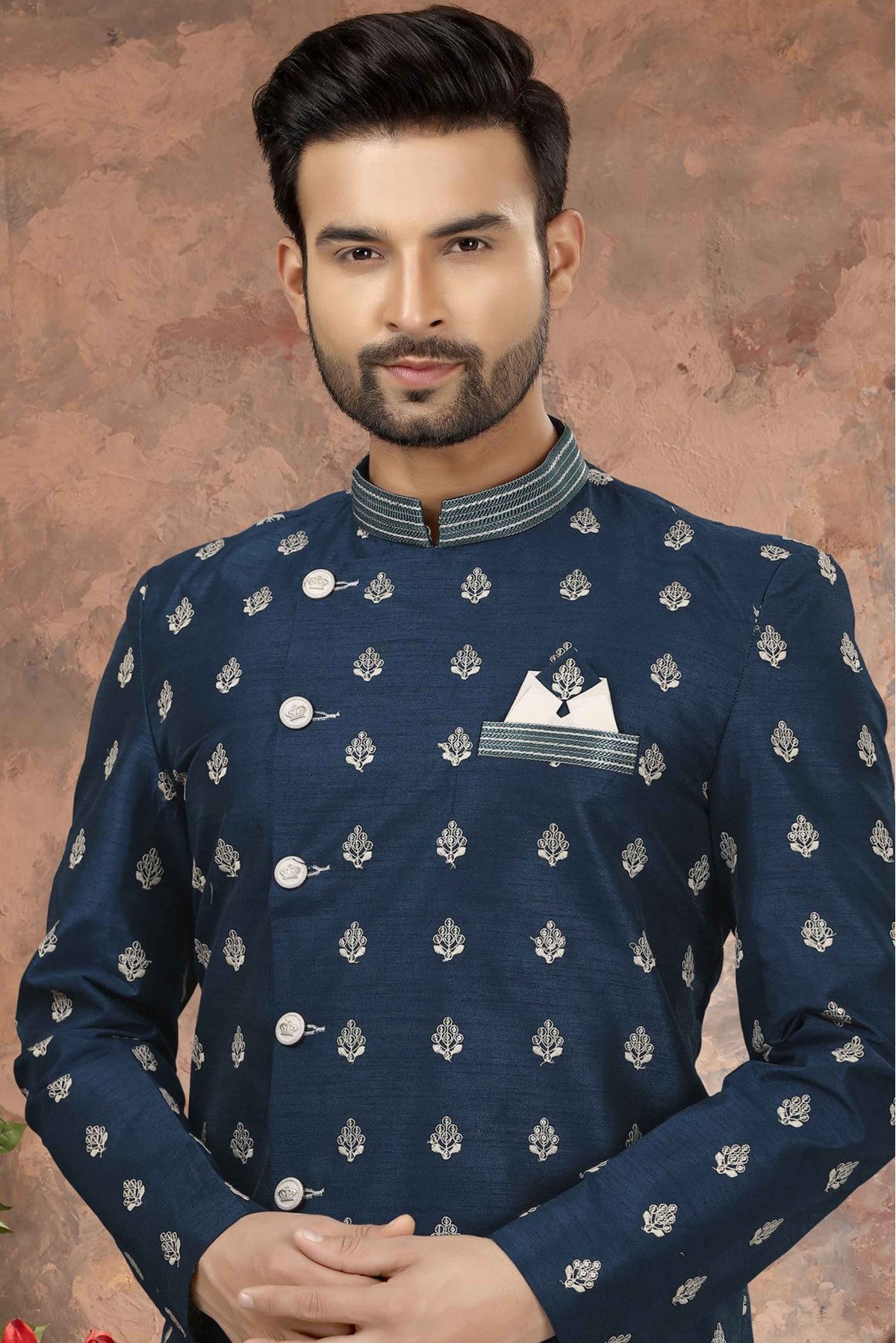 Blue Colour Art Silk Thread Work Sherwani VSSH1040340