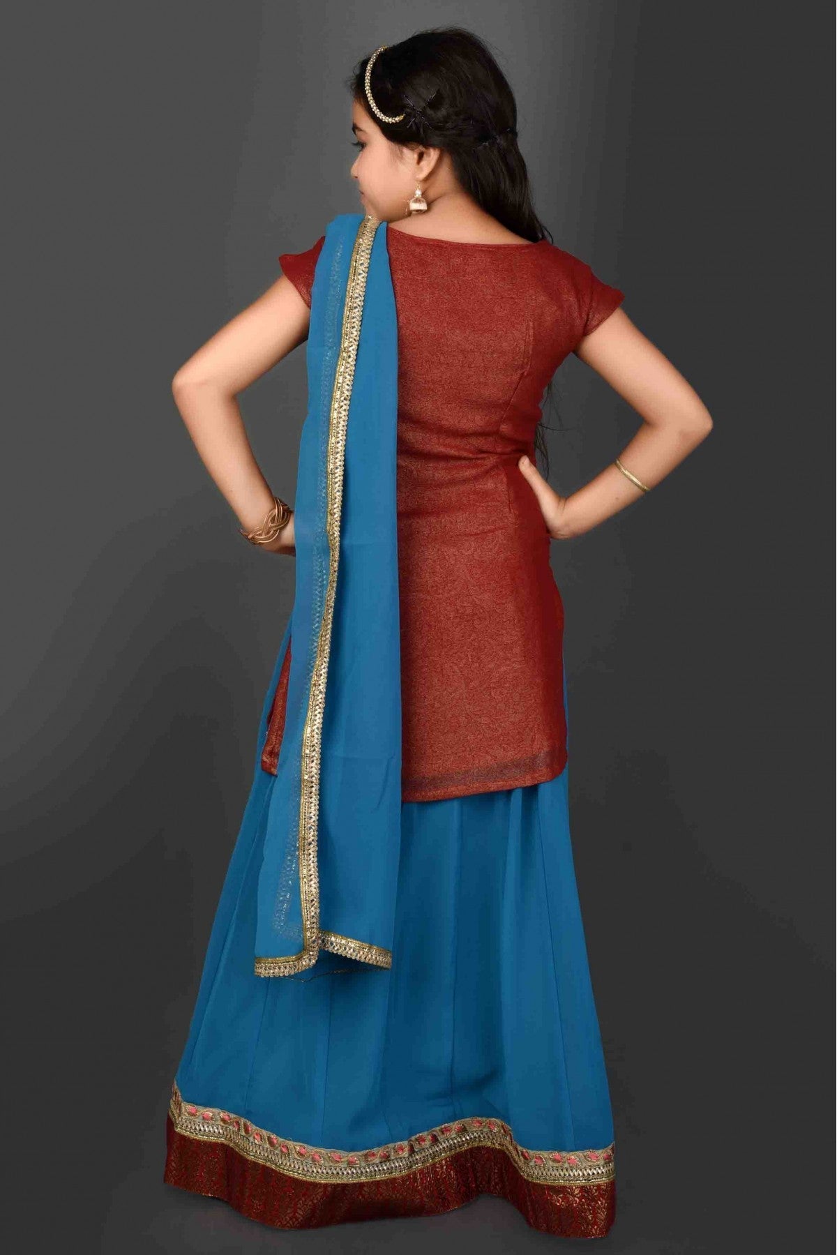 Blue Colour Faux Georgette Embroidery Lehenga Suit VSGW1070041