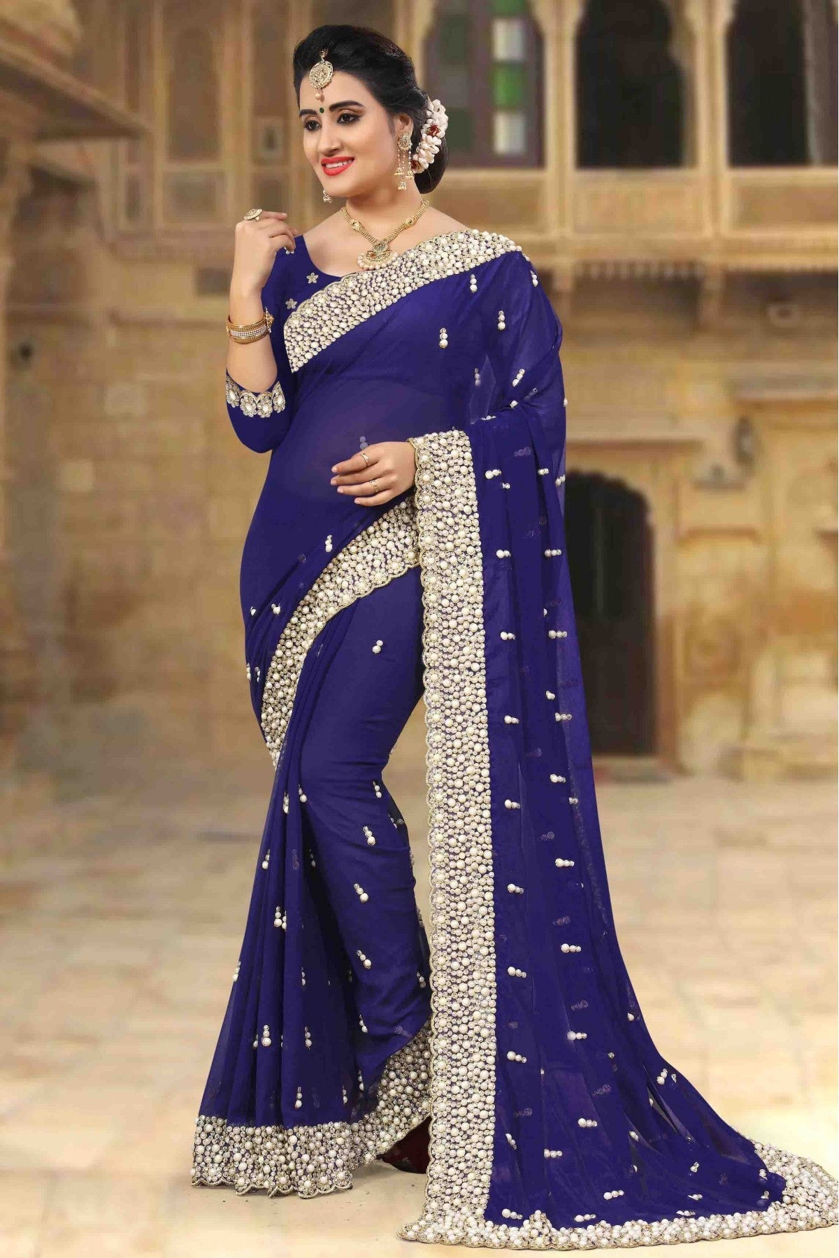 Blue Colour Georgette Designer Saree VSSD1090007