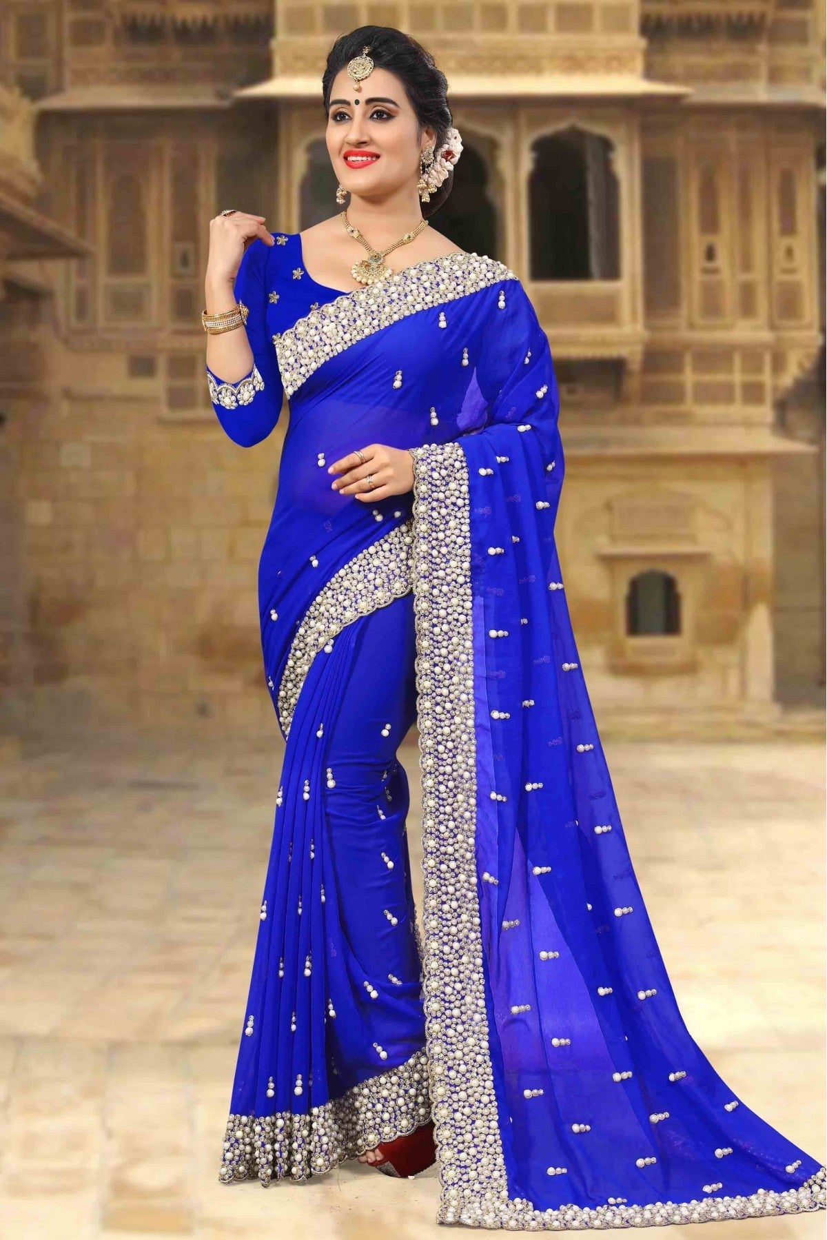 Blue Colour Georgette Designer Saree VSSD1090012