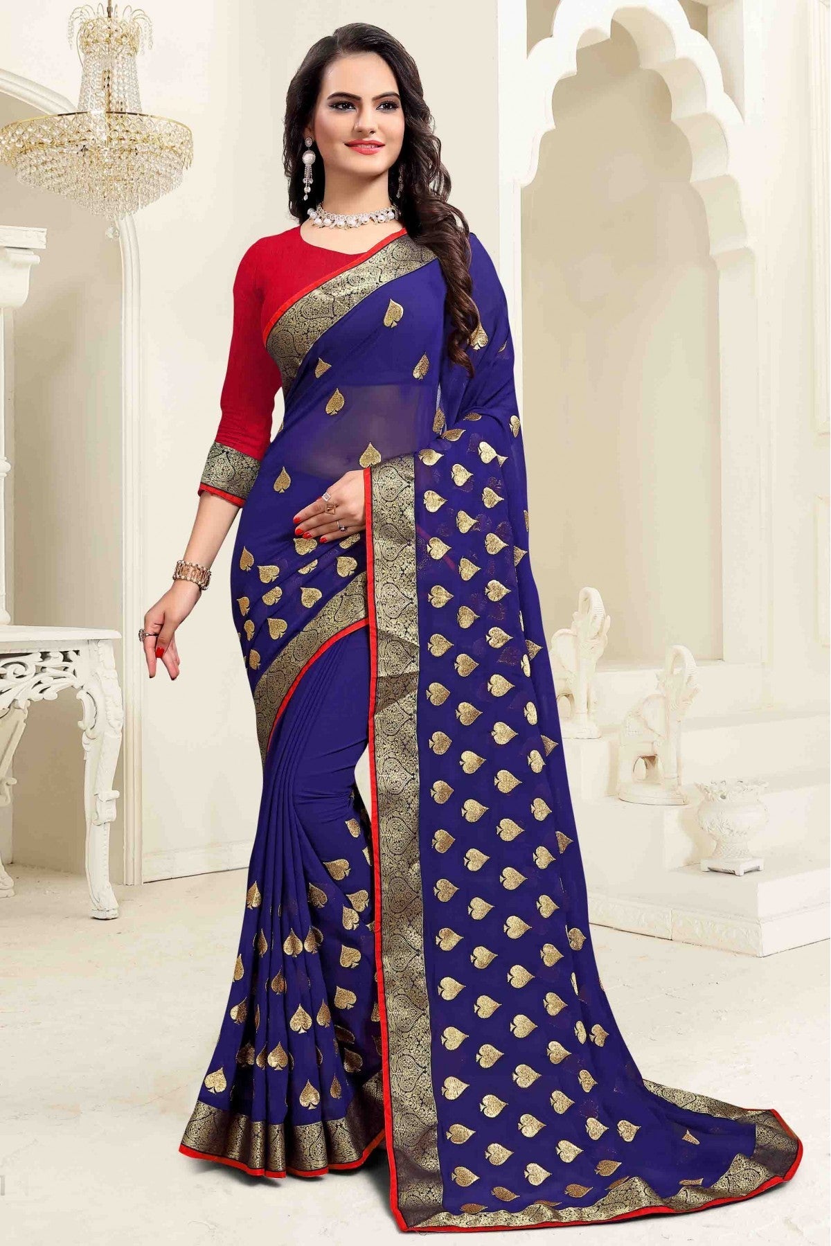 Blue Colour Georgette Embroidery Saree VSSD1120057