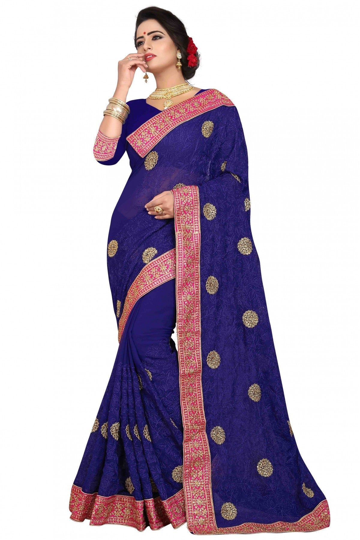 Blue Colour Georgette Embroidery Saree VSSD1120122