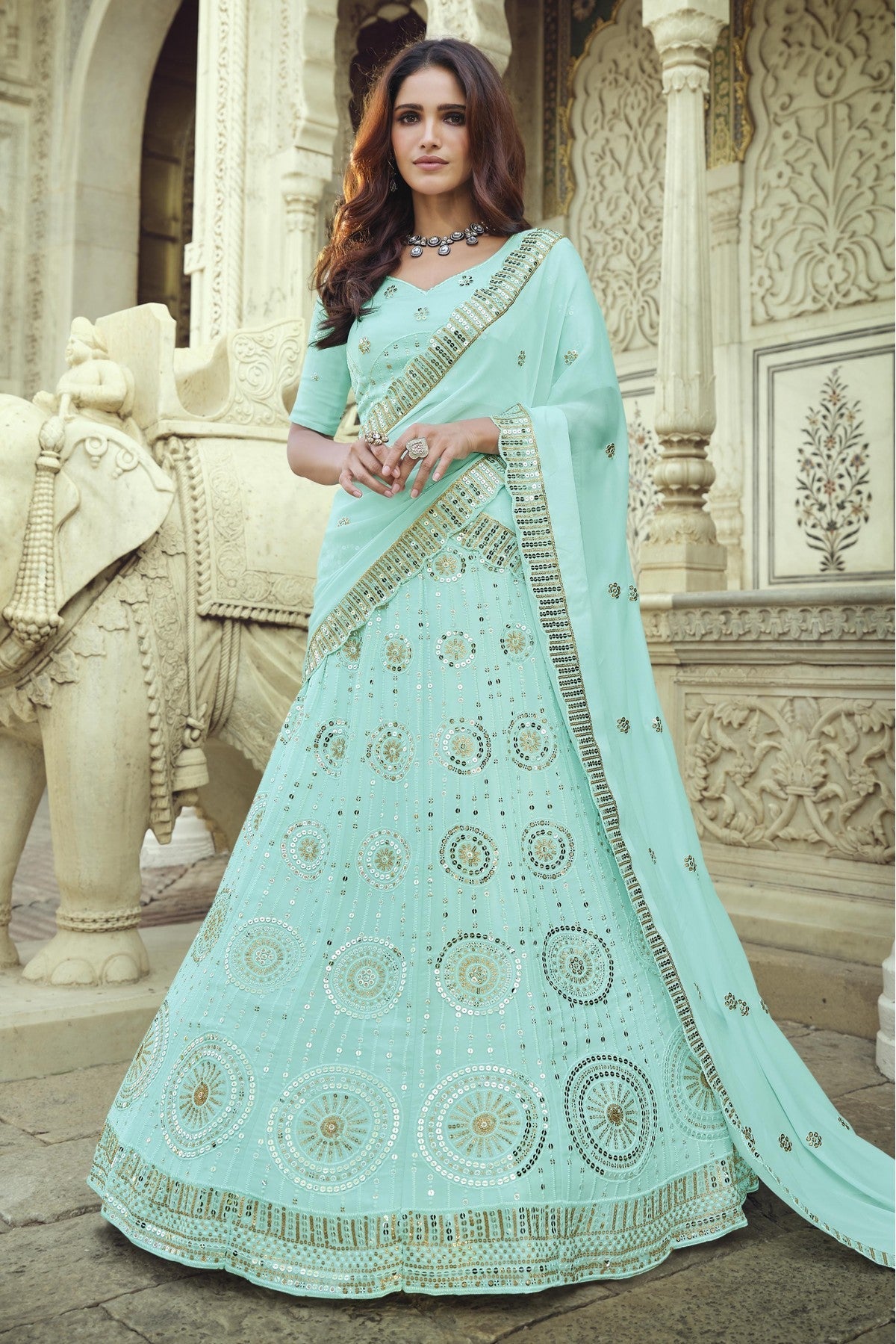 Blue Colour Georgette Sequins Work Lehenga Choli VSLC1080558