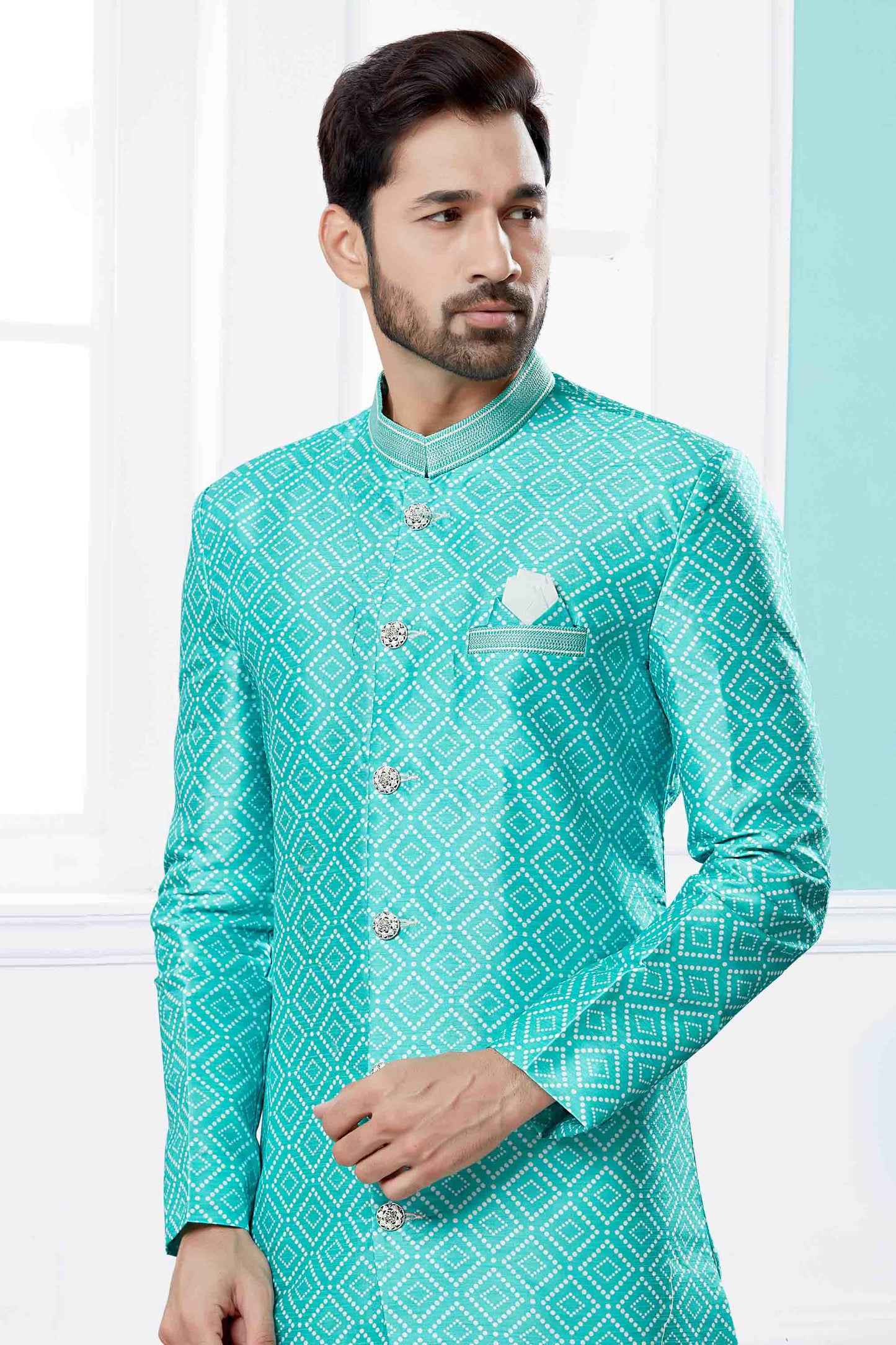 Blue Colour Indo Western In Jacquard Fabric VSSH1040440