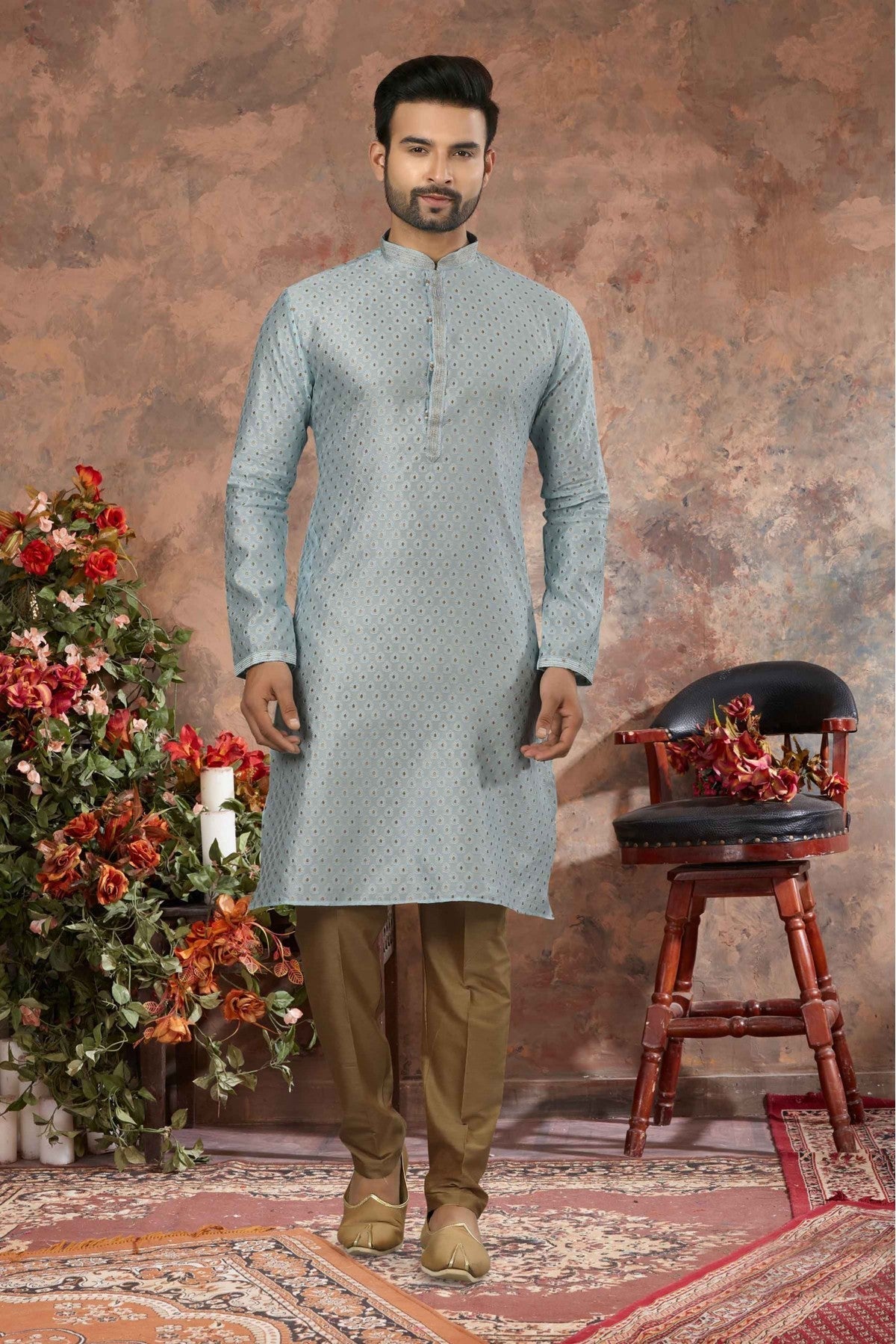 Blue Colour Kurta Pajama In Jacquard Fabric VSKP1040143