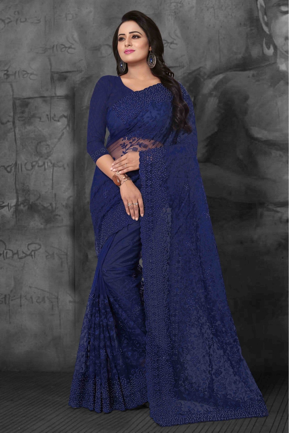 Blue Colour Net Designer Saree VSSD1090038