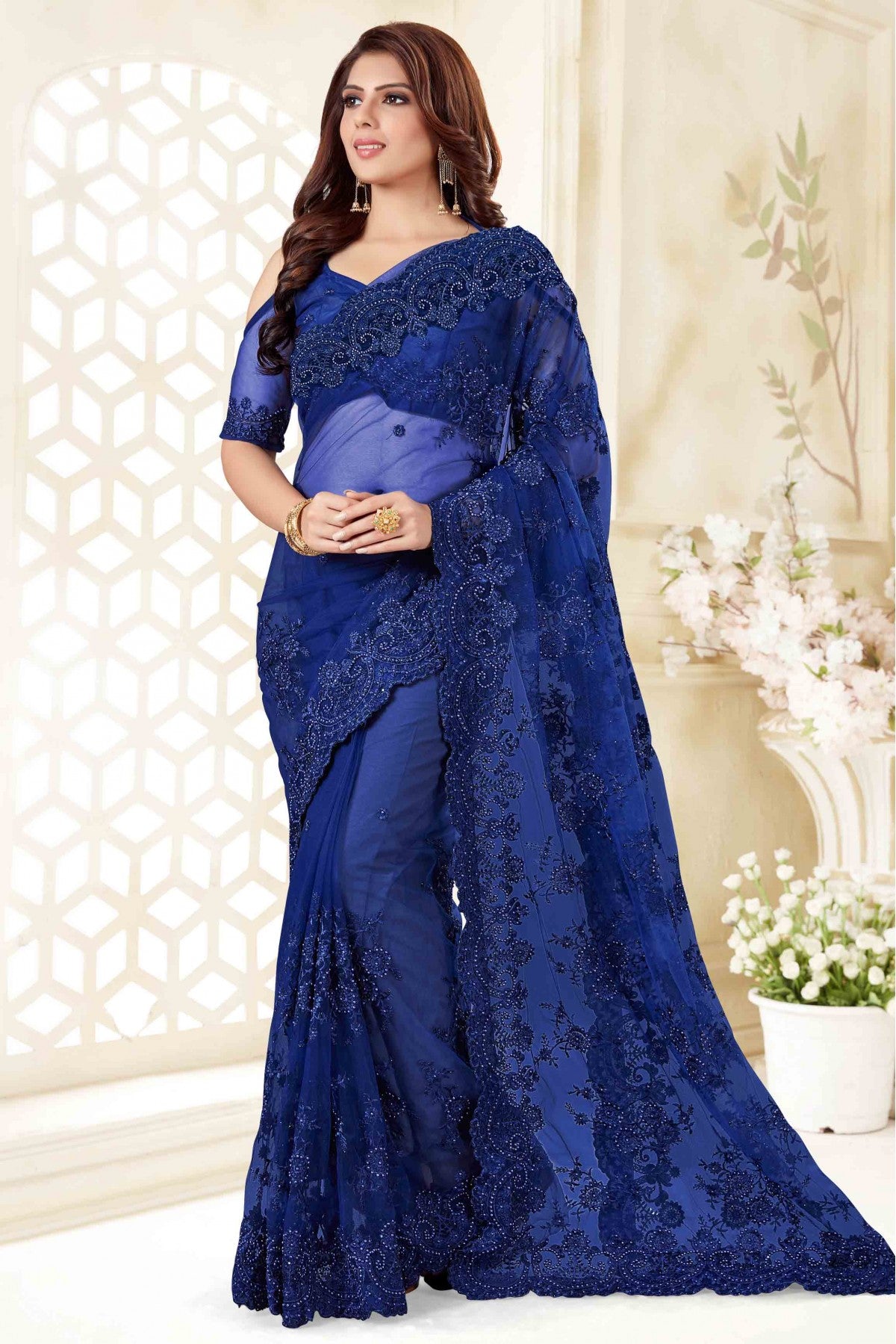 Blue Colour Net Designer Saree VSSD1090053