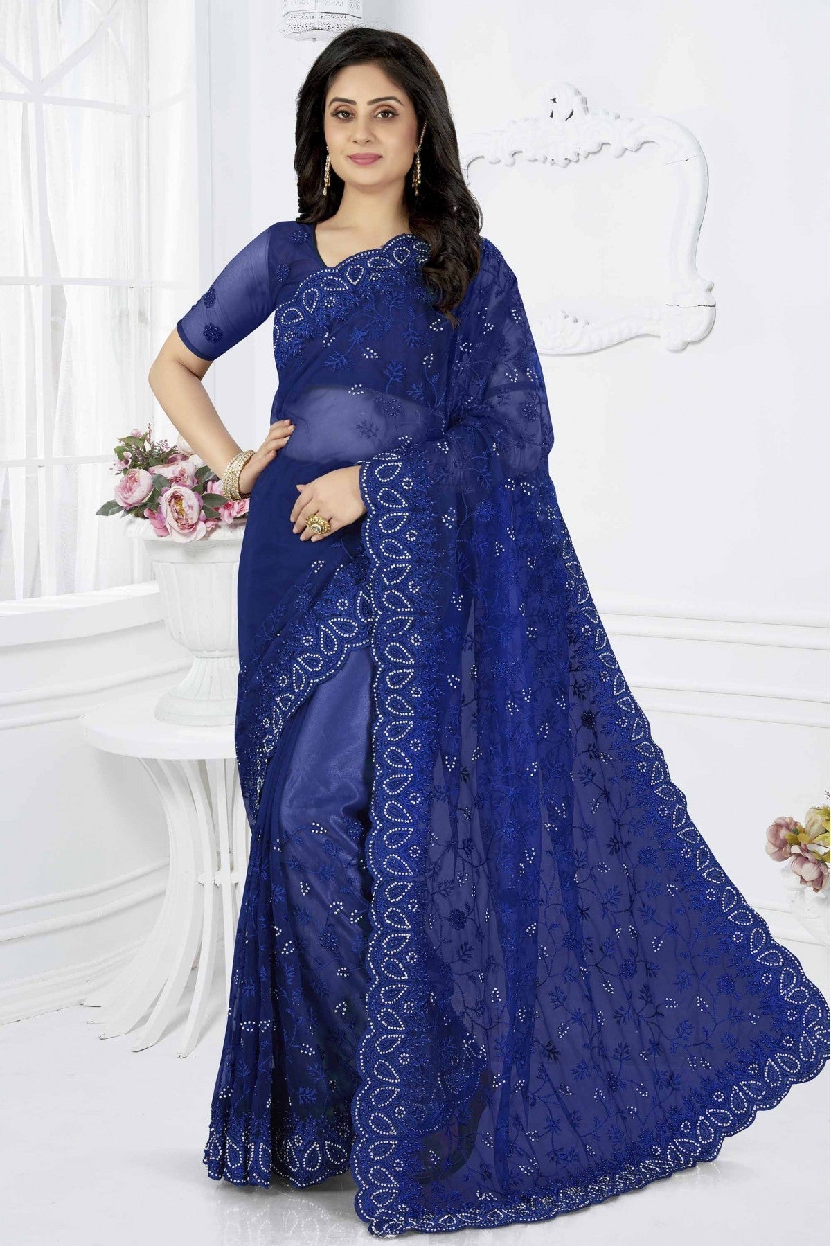 Blue Colour Net Designer Saree VSSD1090345