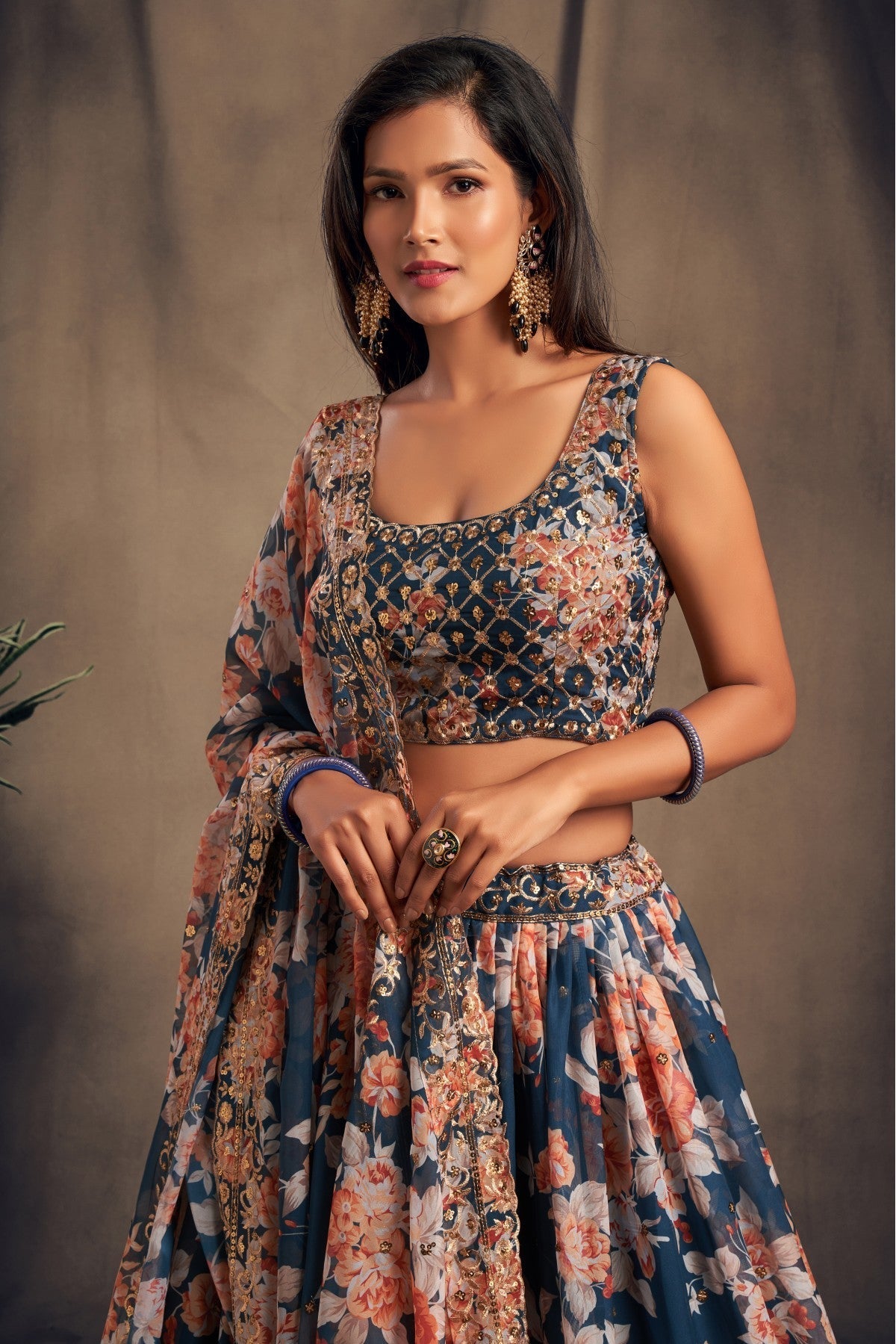 Blue Colour Organza Lehenga Choli VSLC1010098