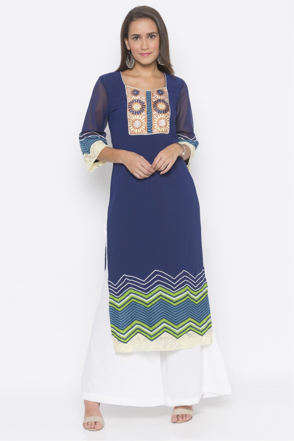 Blue Colour Plus Size American Crepe Embroidery Kurta Set