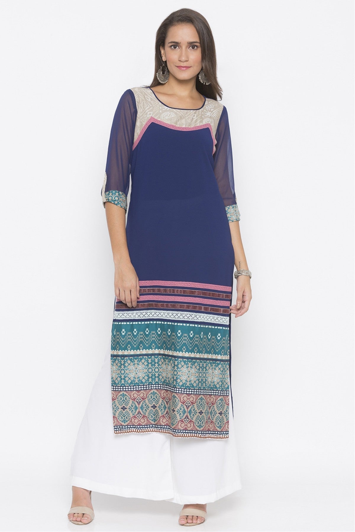 Blue Colour Plus Size American Crepe Embroidery Kurti