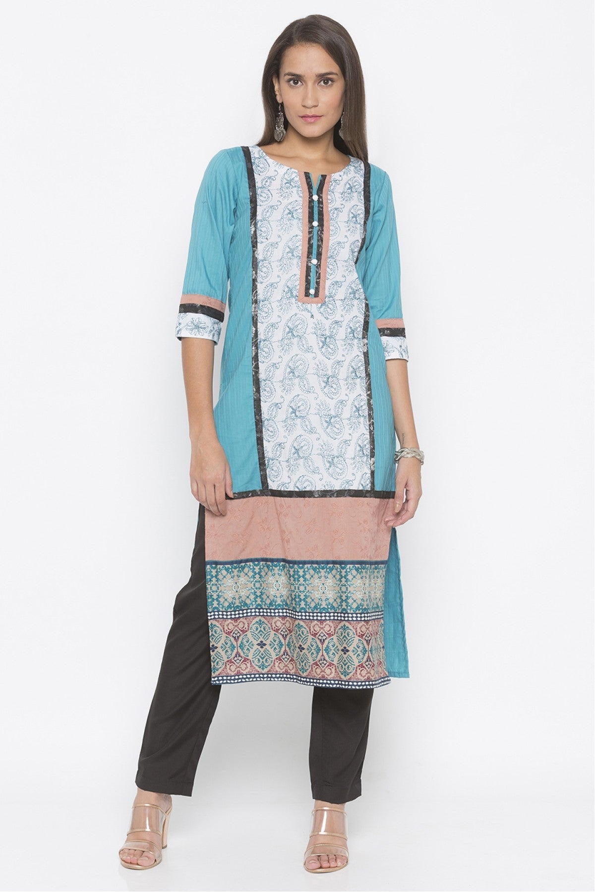 Blue Colour Plus Size Cotton Embroidery Kurta Set