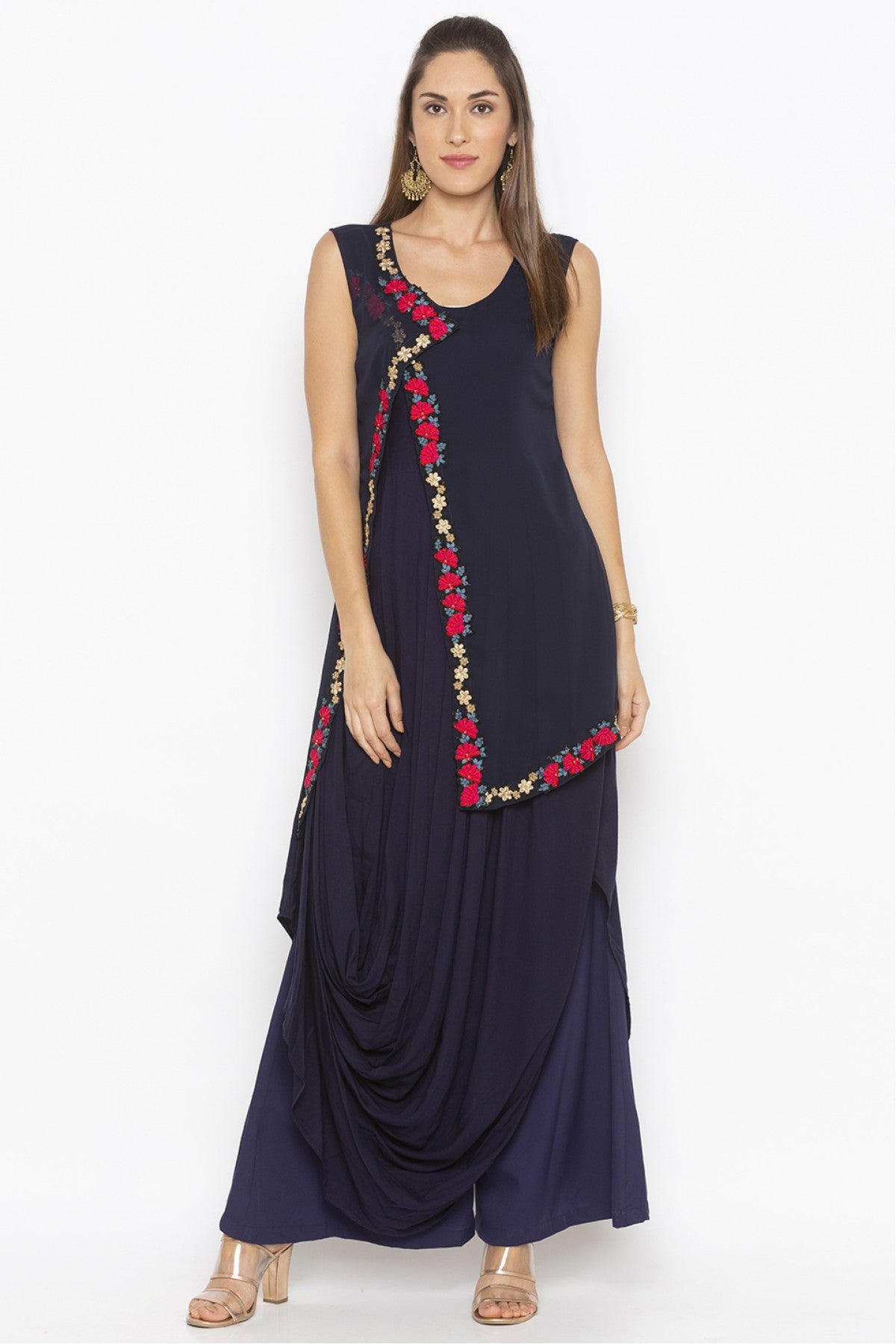 Blue Colour Plus Size Cotton Embroidery Kurti