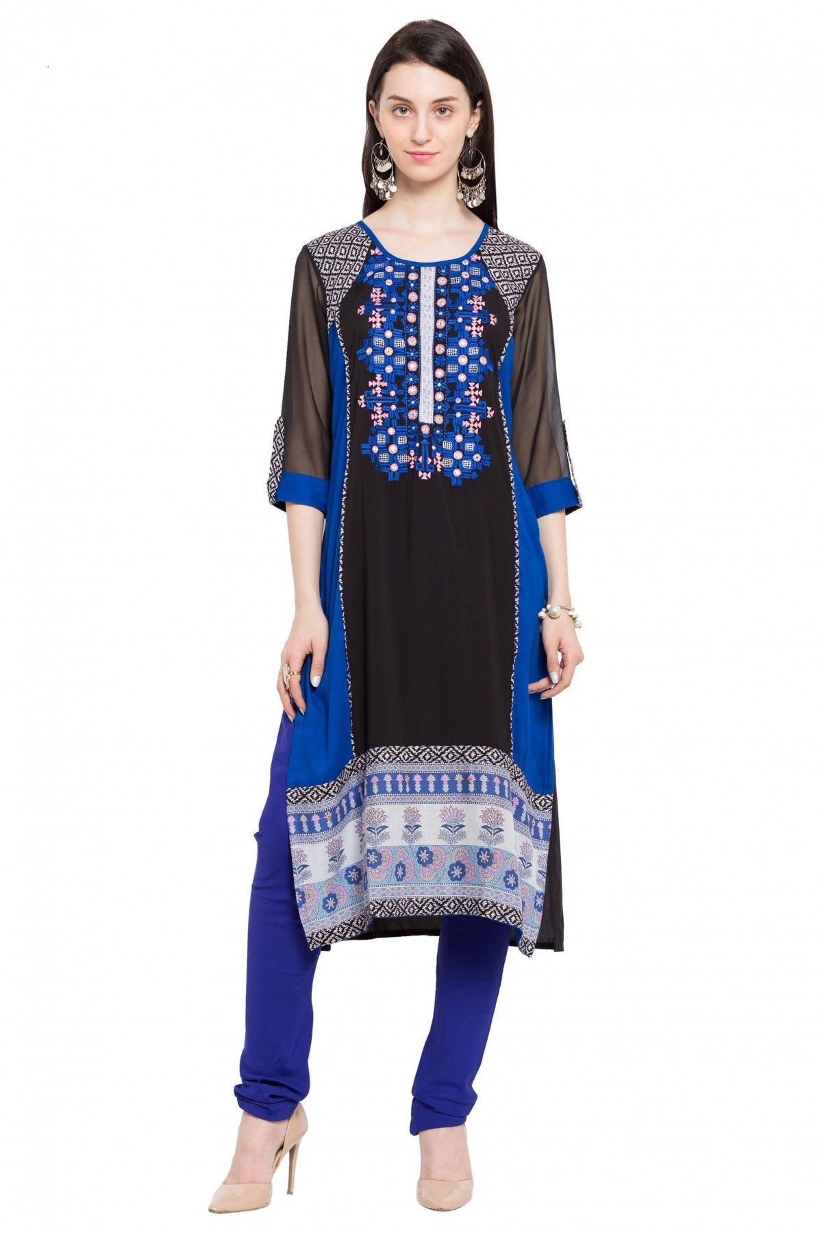 Blue Colour Plus Size Cotton Kurti