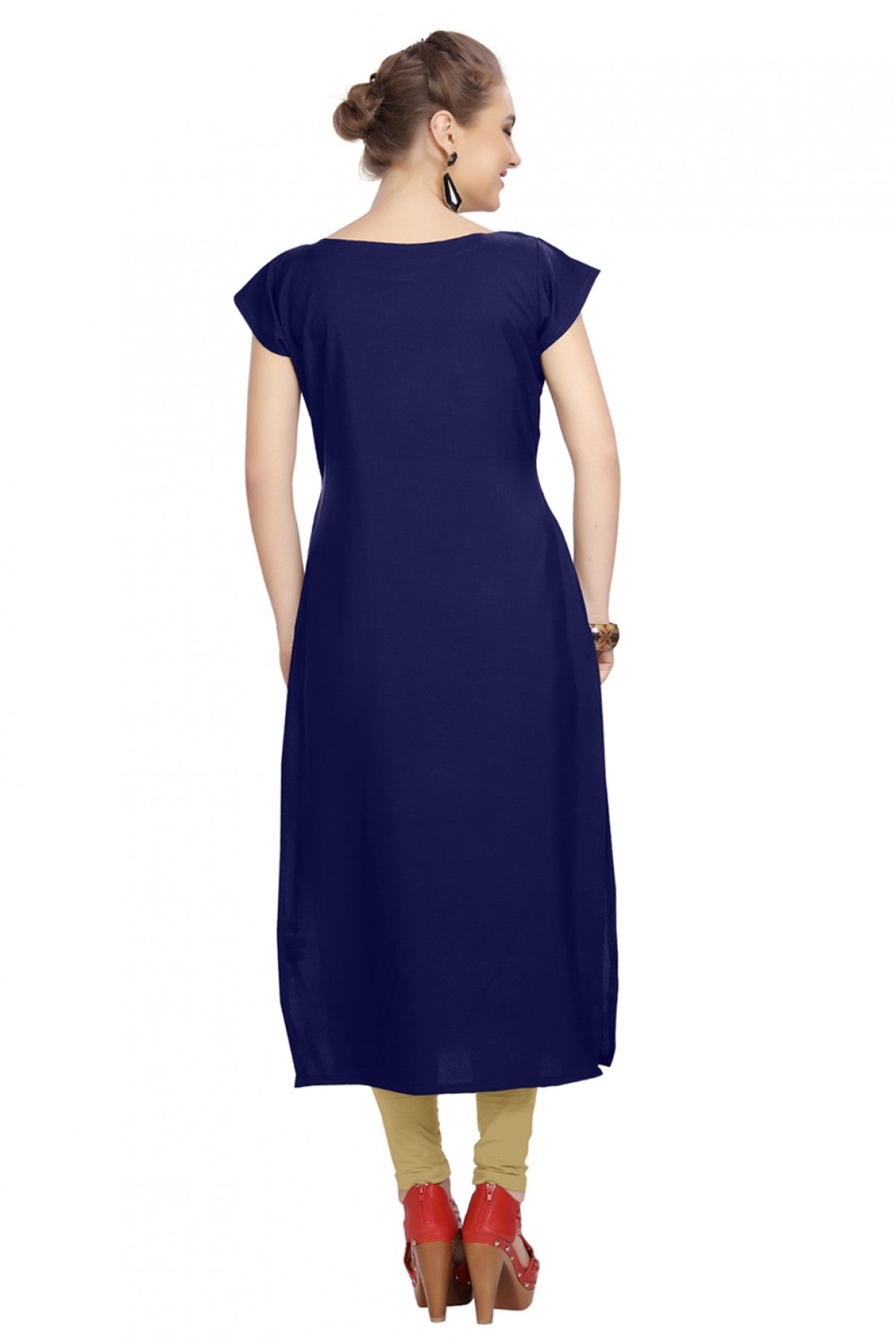 Blue Colour Plus Size Crepe Straight Kurti VSKR1060197