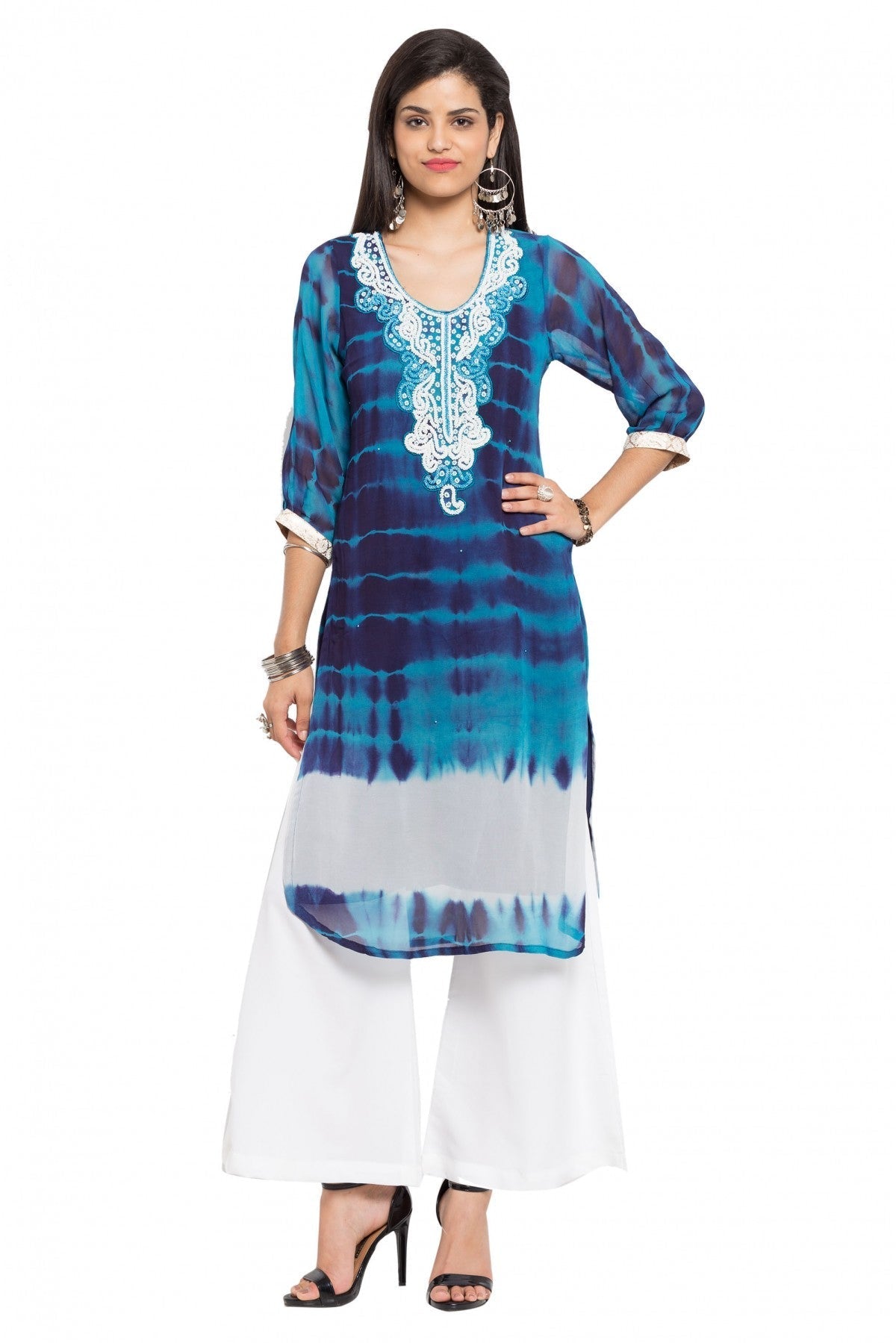 Blue Colour Plus Size Faux Georgette Kurti