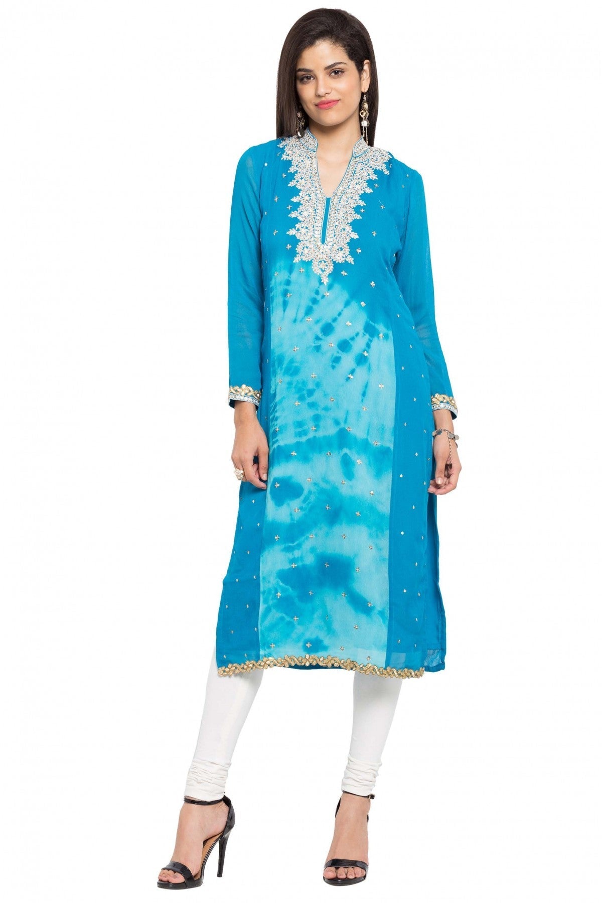 Blue Colour Plus Size Faux Georgette Kurti