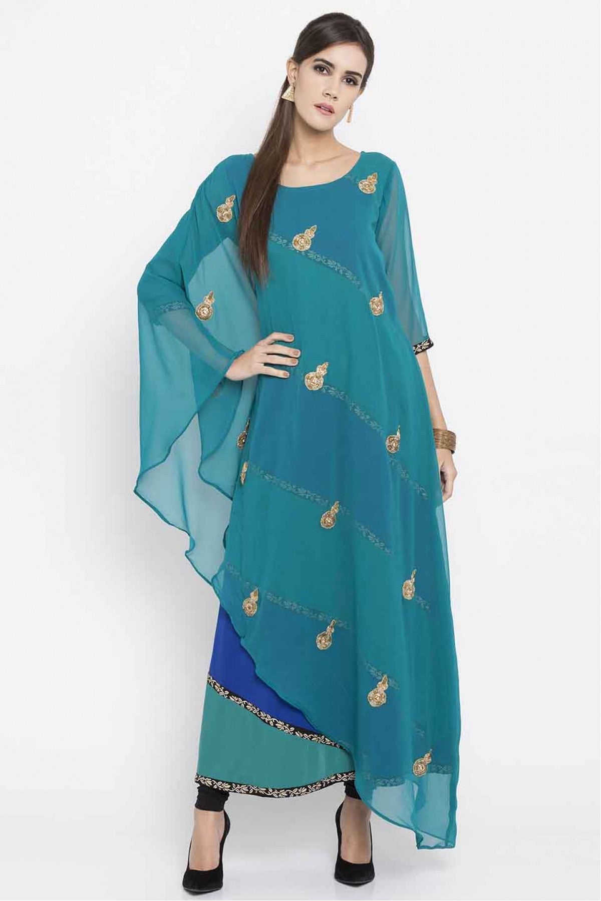 Blue Colour Plus Size Faux Georgette Kurti