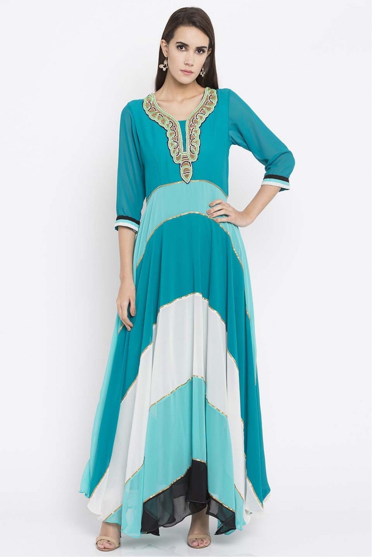 Blue Colour Plus Size Faux Georgette Kurti