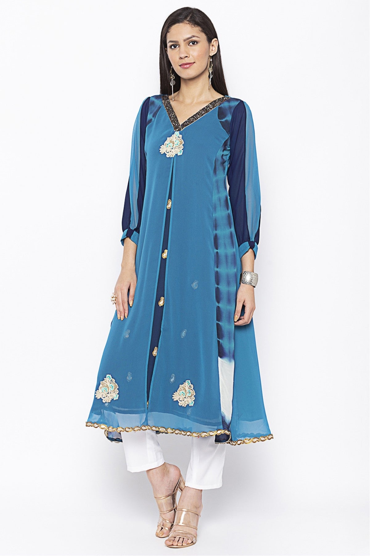 Blue Colour Plus Size Georgette Embroidery Kurta Set