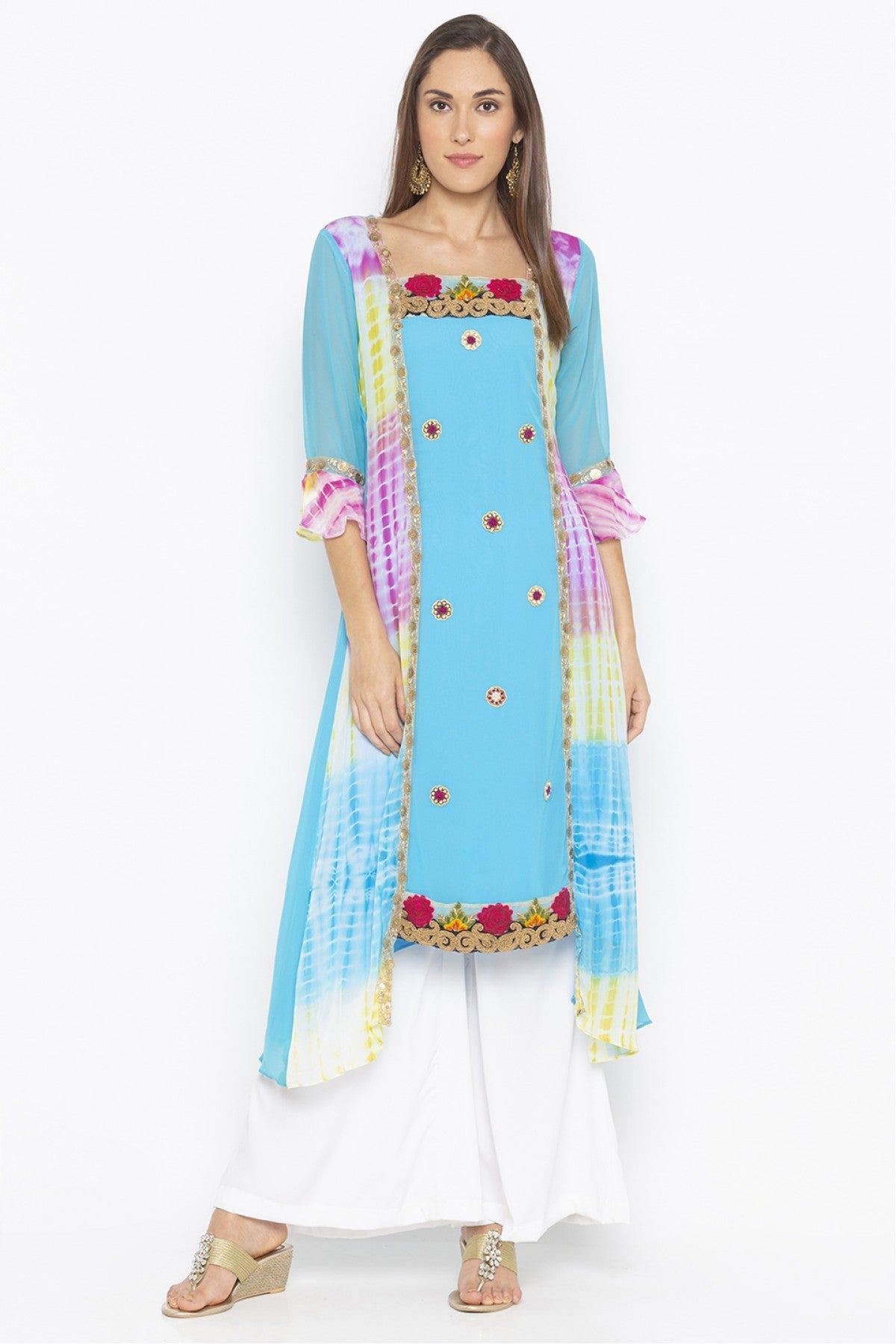 Blue Colour Plus Size Georgette Embroidery Kurta Set