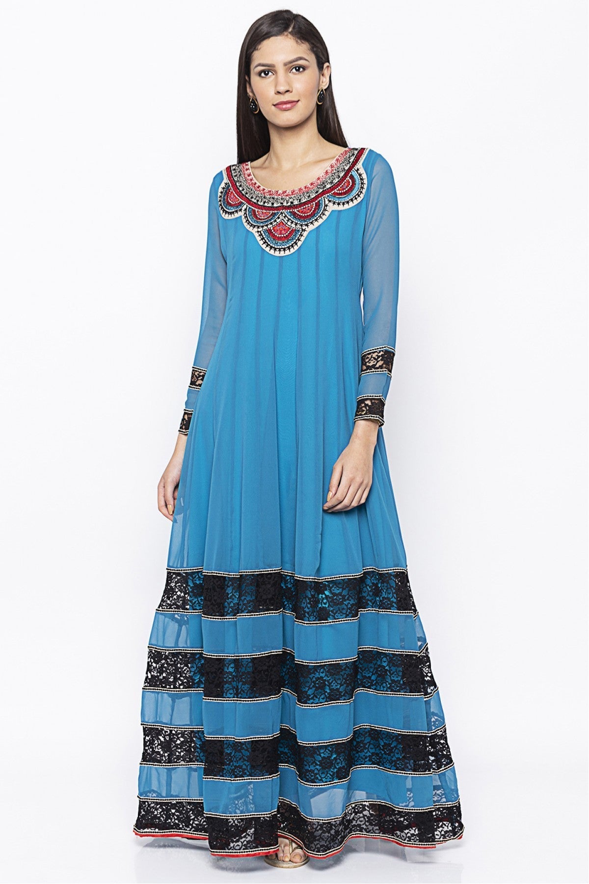 Blue Colour Plus Size Georgette Embroidery Kurta Set
