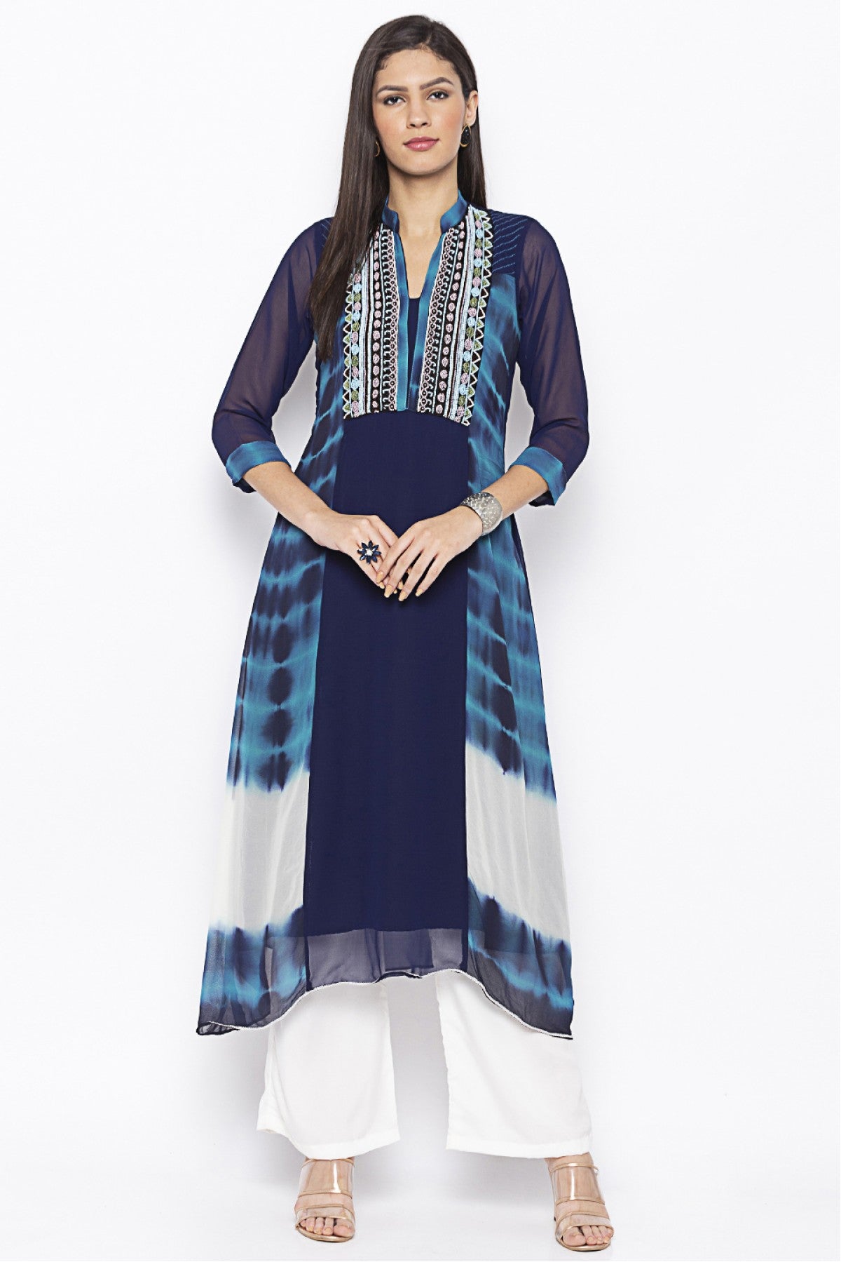 Blue Colour Plus Size Georgette Embroidery Kurta Set
