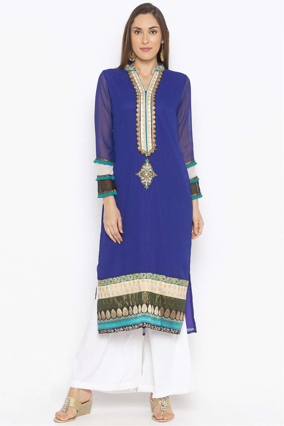 Blue Colour Plus Size Georgette Embroidery Kurta Set