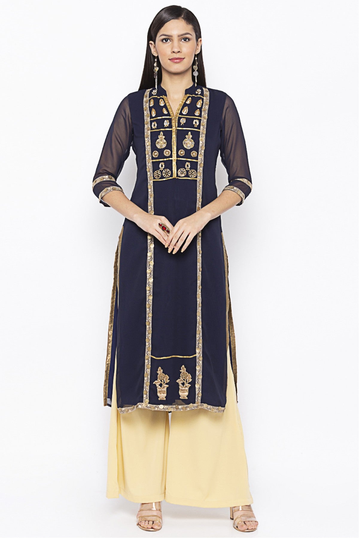 Blue Colour Plus Size Georgette Embroidery Kurta Set