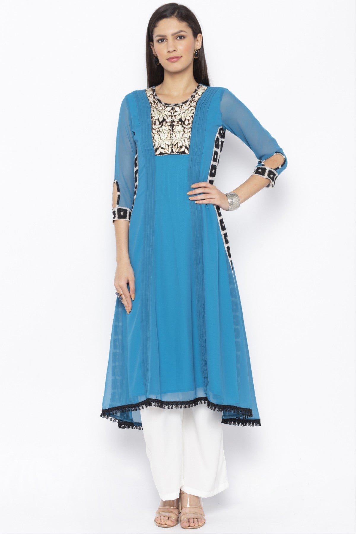 Blue Colour Plus Size Georgette Embroidery Kurta Set