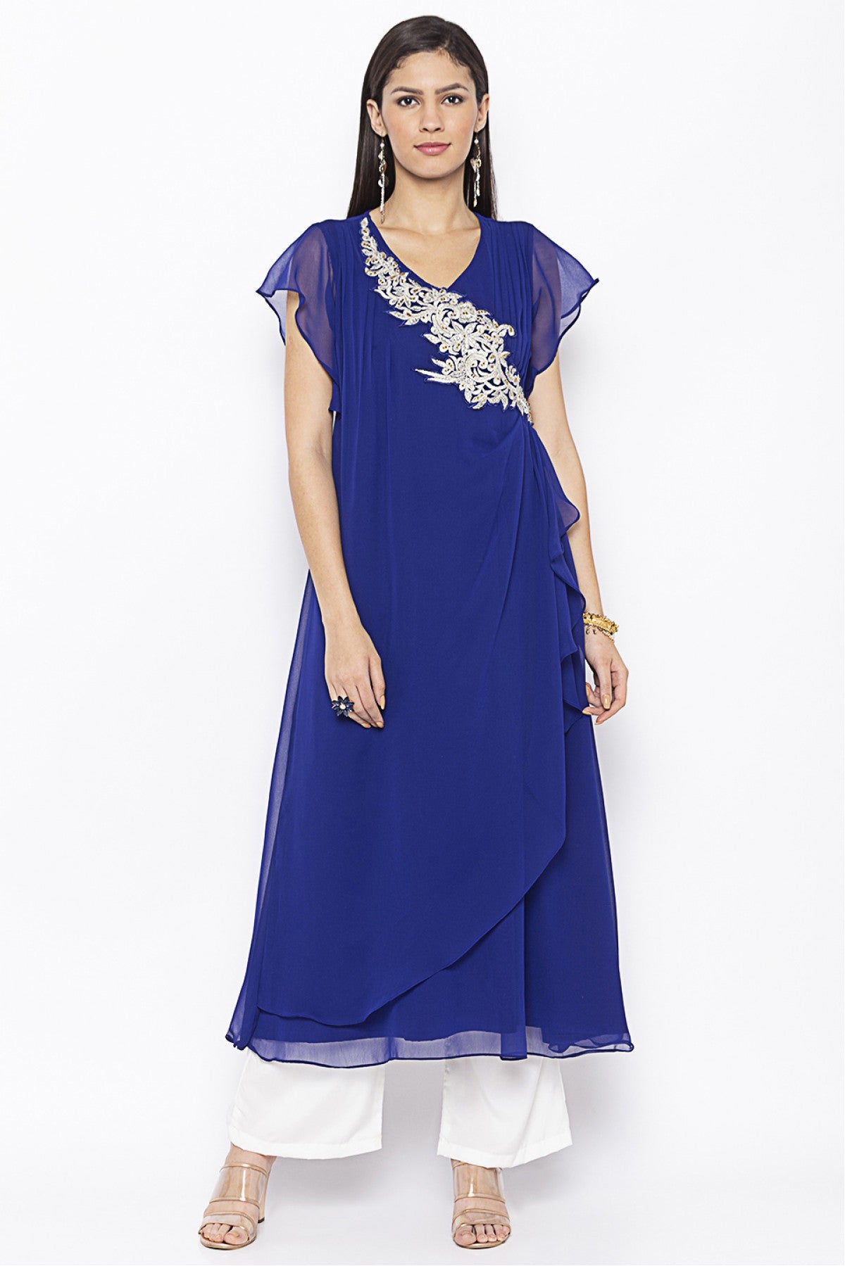 Blue Colour Plus Size Georgette Embroidery Kurta Set